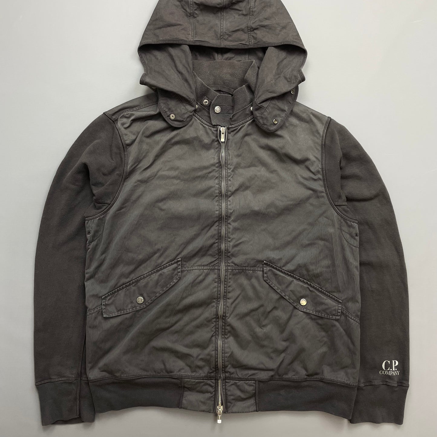 C.P. Company Grey Cotton Detachable Hood Zip-Through Jacket