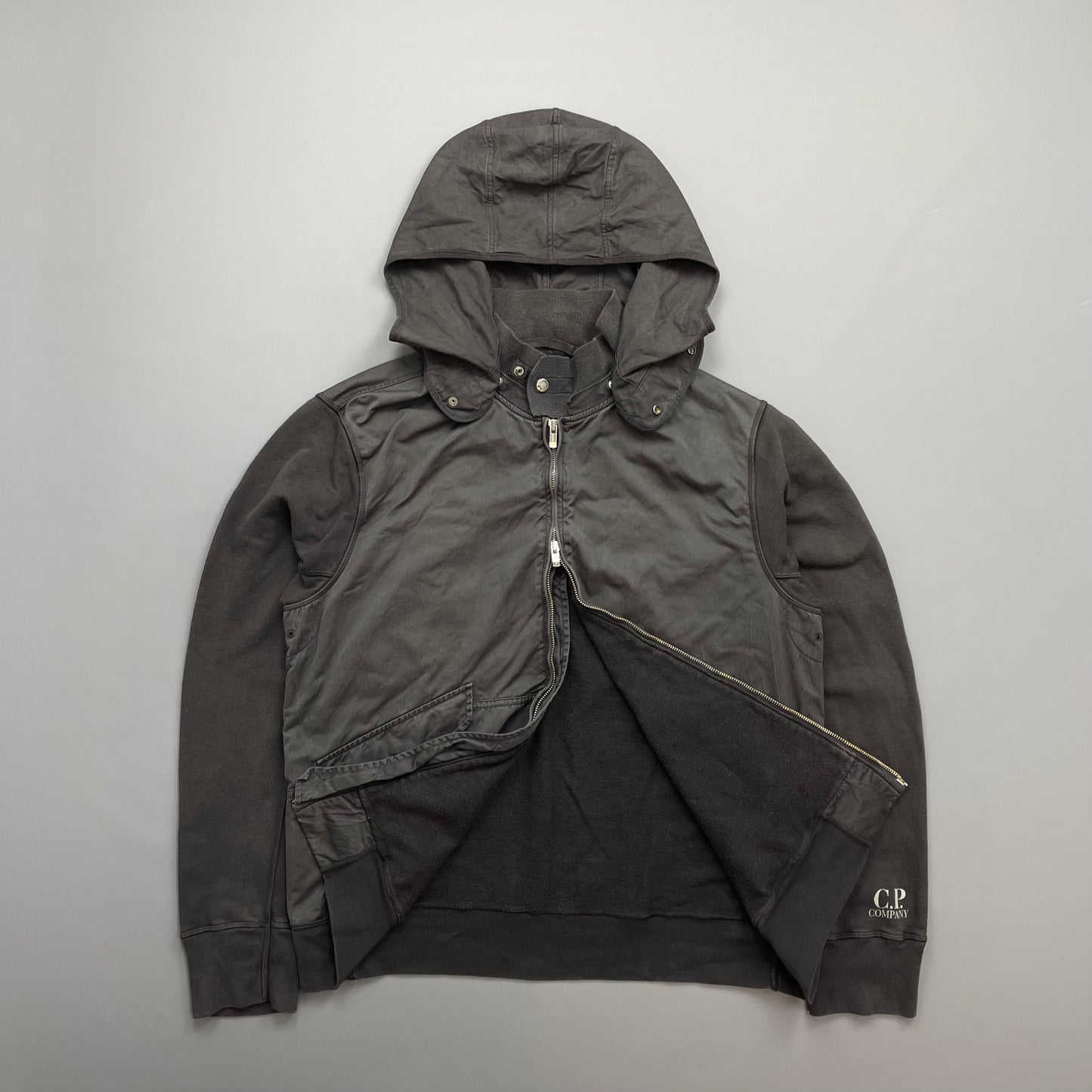 C.P. Company Grey Cotton Detachable Hood Zip-Through Jacket