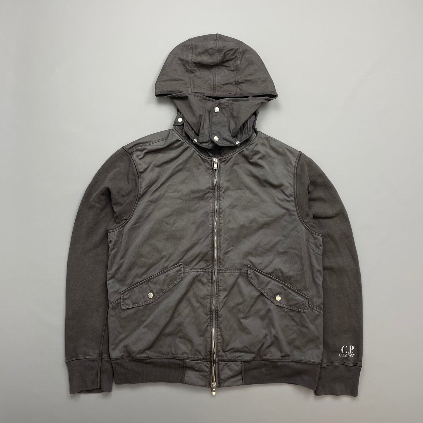 C.P. Company Grey Cotton Detachable Hood Zip-Through Jacket