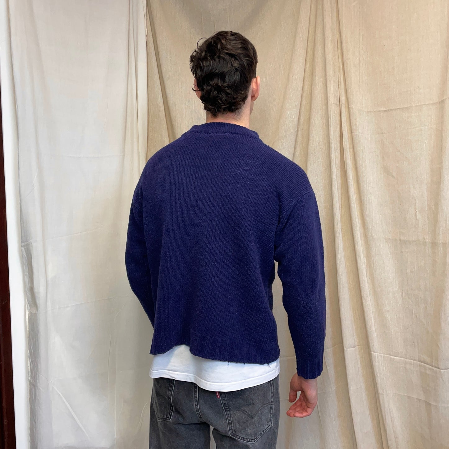 Stone Island Navy AW96 Angora Wool Chunky Minimal Knit Jumper