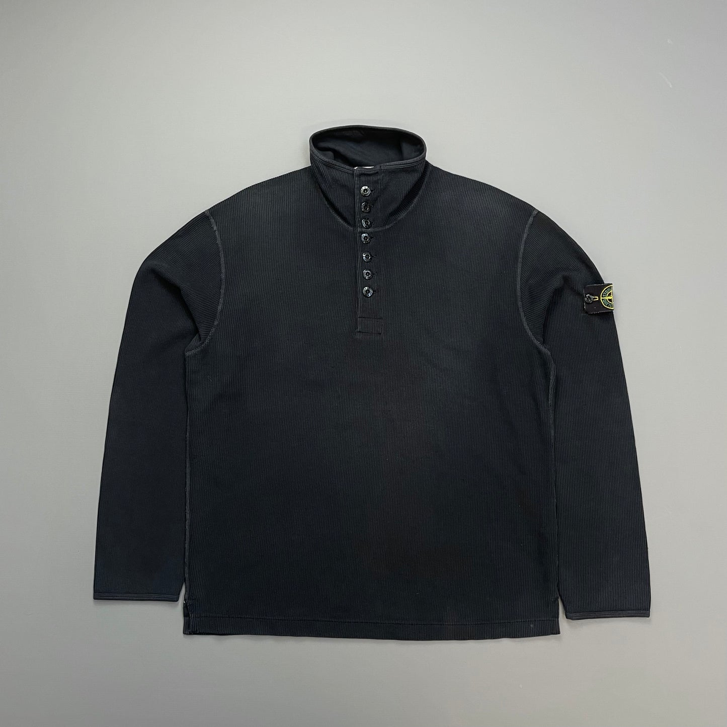 Stone Island Black AW03 Ribbed Button-Up Collar Jumper