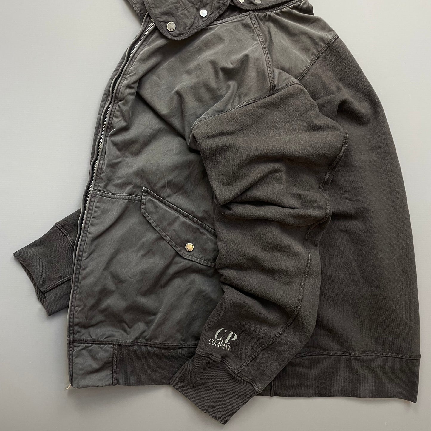 C.P. Company Grey Cotton Detachable Hood Zip-Through Jacket