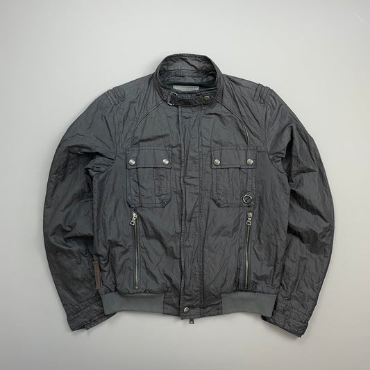 Prada Sport Grey/Navy 2006 Nylon Mixed Metal Biker Jacket