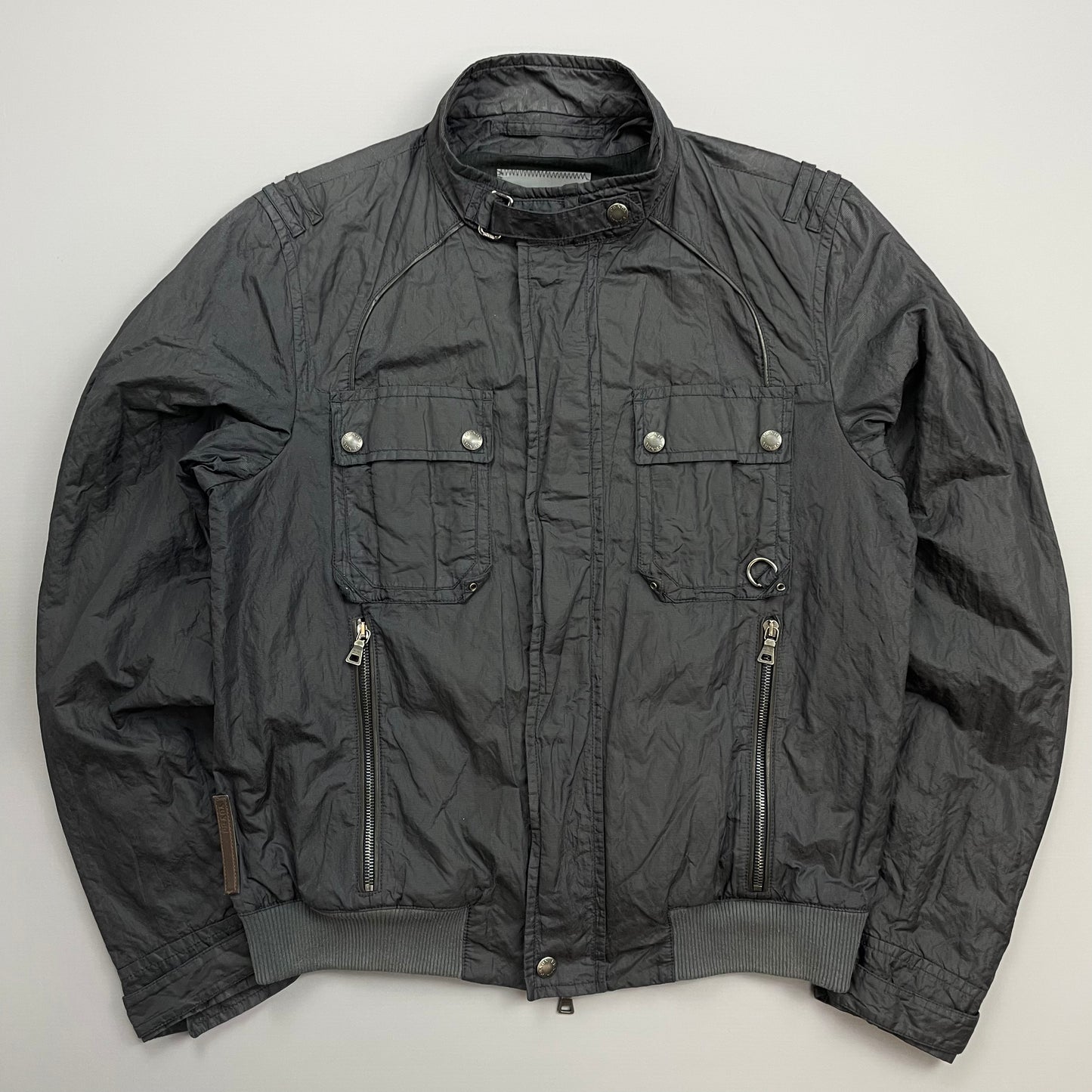 Prada Sport Grey/Navy 2006 Nylon Mixed Metal Biker Jacket