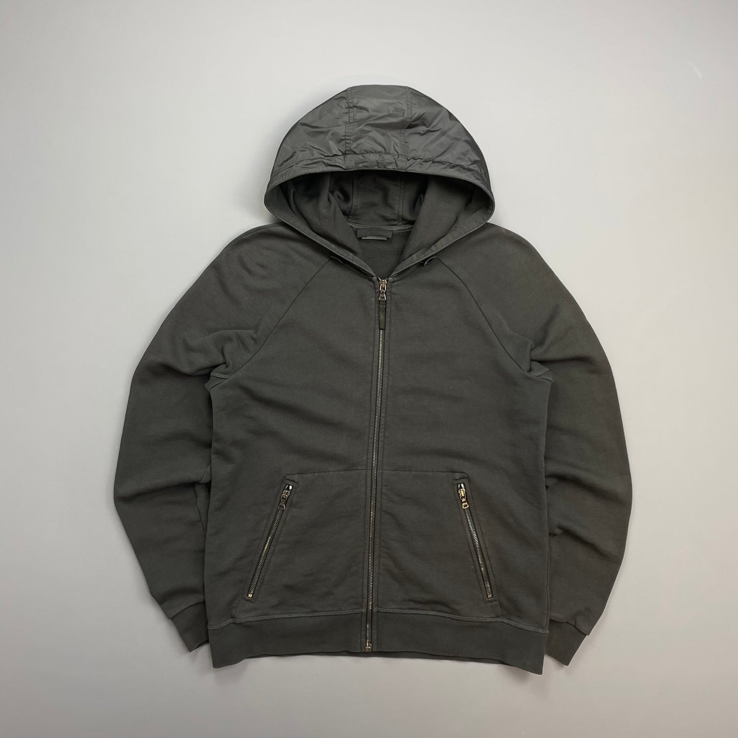 Prada Sport Khaki Grey 2014 Nylon Hood Zip-Through Hoodie