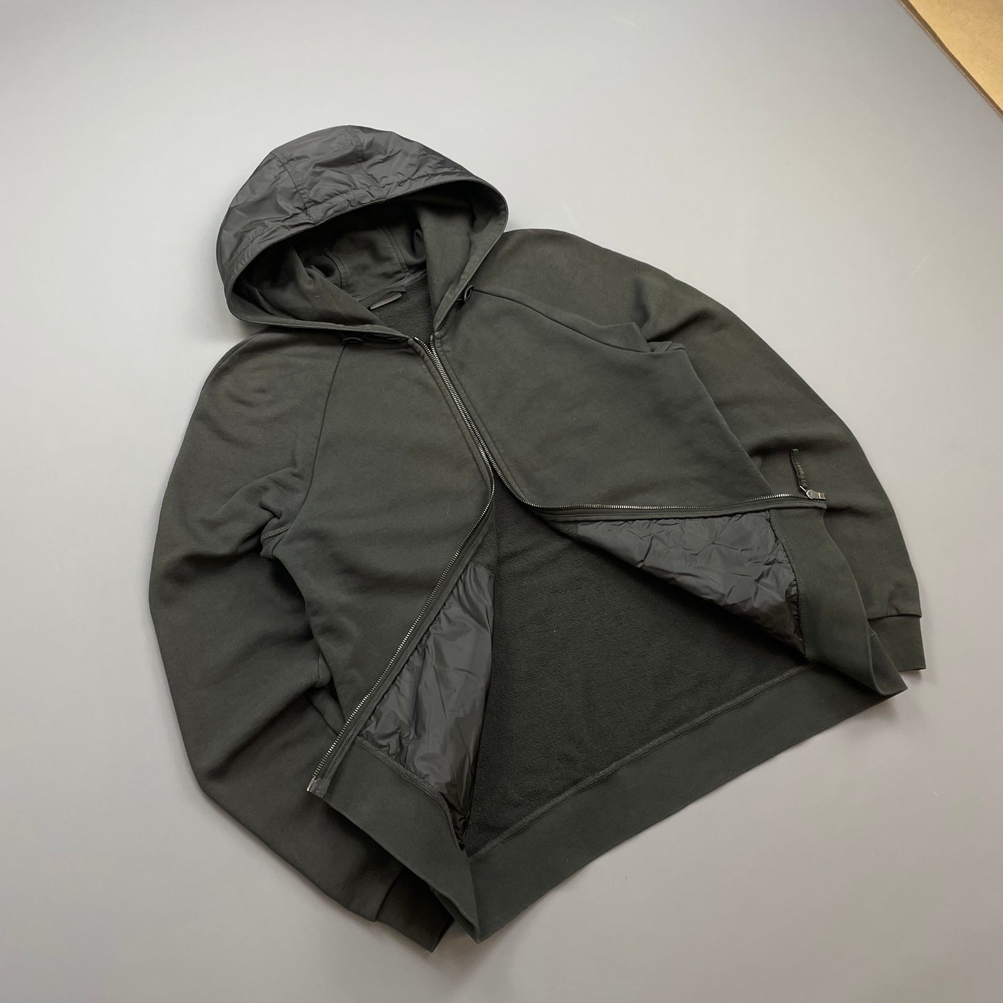 Prada Sport Khaki Grey 2014 Nylon Hood Zip-Through Hoodie