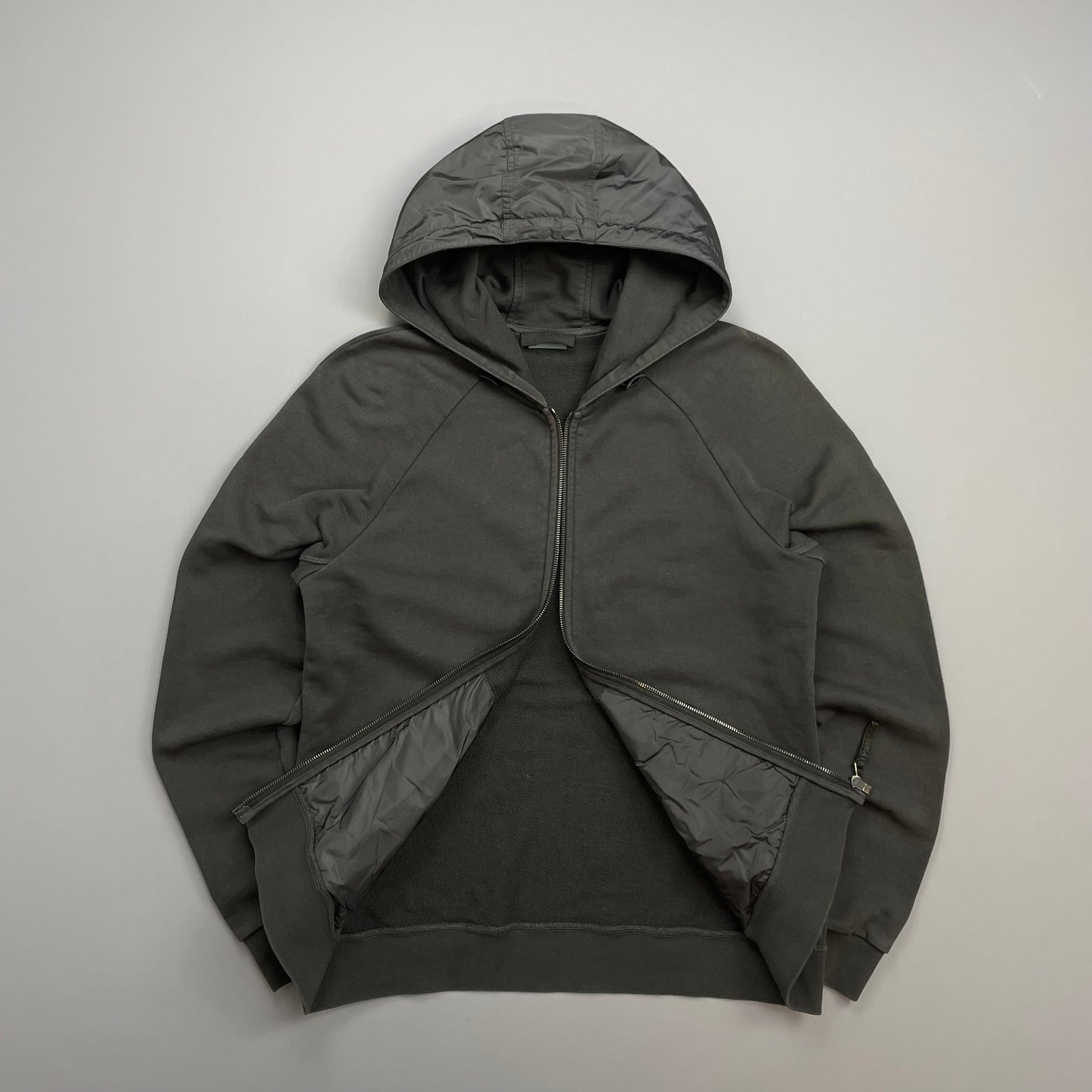 Prada Sport Khaki Grey 2014 Nylon Hood Zip-Through Hoodie