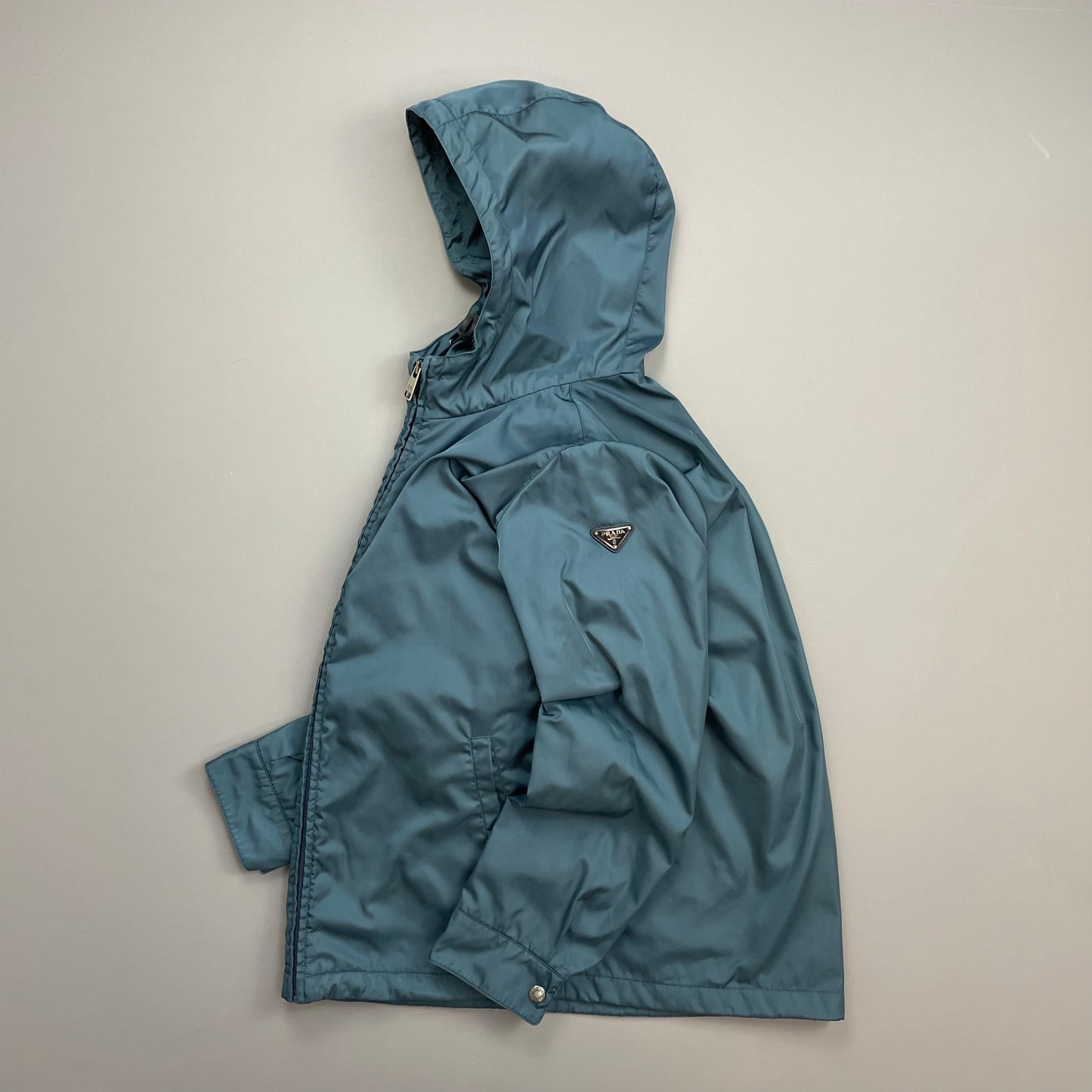 Prada Mainline Teal Blue 2014 Nylon Hooded Plaque Jacket