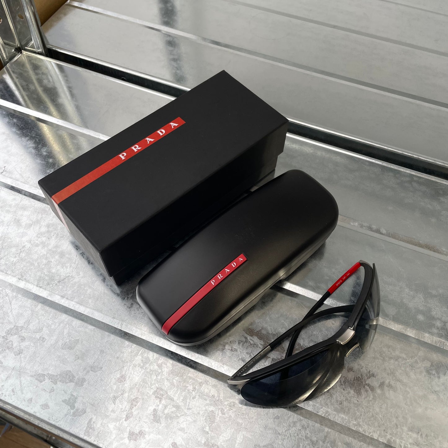 Prada Sport Silver & Red Metal Frame Racing Sunglasses