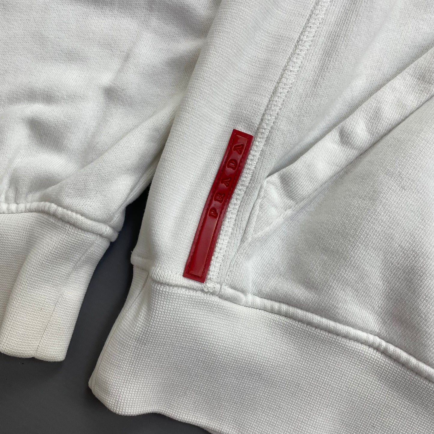Prada Sport White 2009 Cotton Pullover Drawstring Hoodie