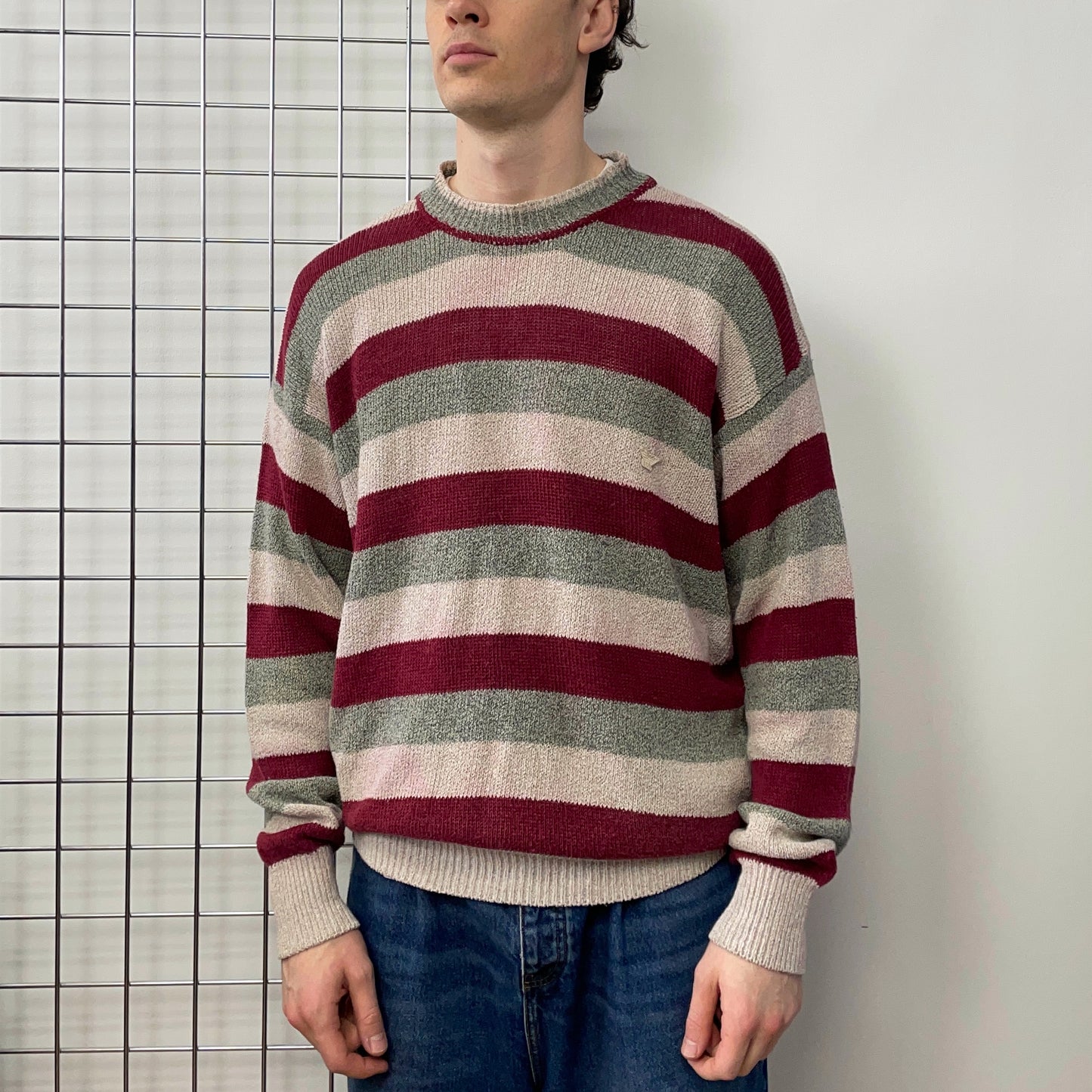 Emporio Armani Red, Grey & White 80s Knit Jumper