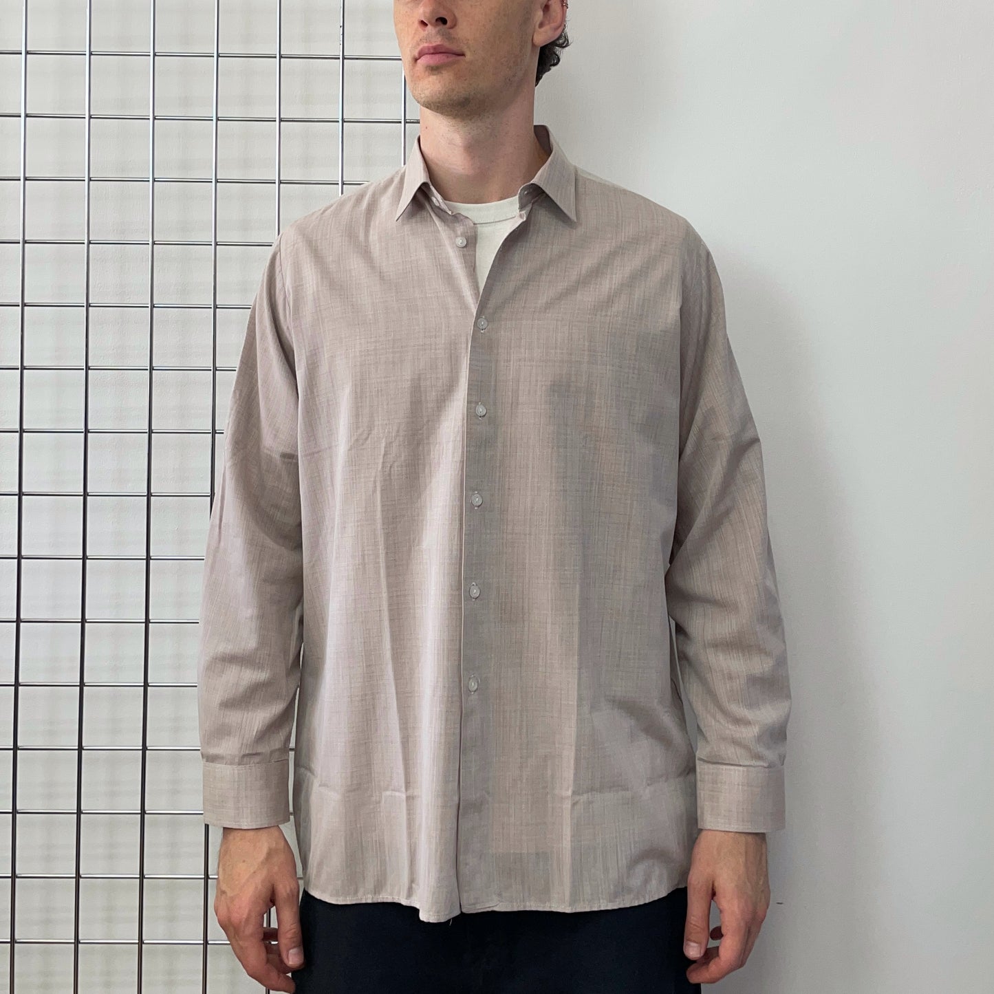Vintage Beige Grey Louis Philippe Textured Shirt