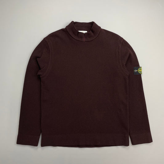 Stone Island Burgundy AW02 Wool Blend Fine Rib Knit Mockneck Jumper