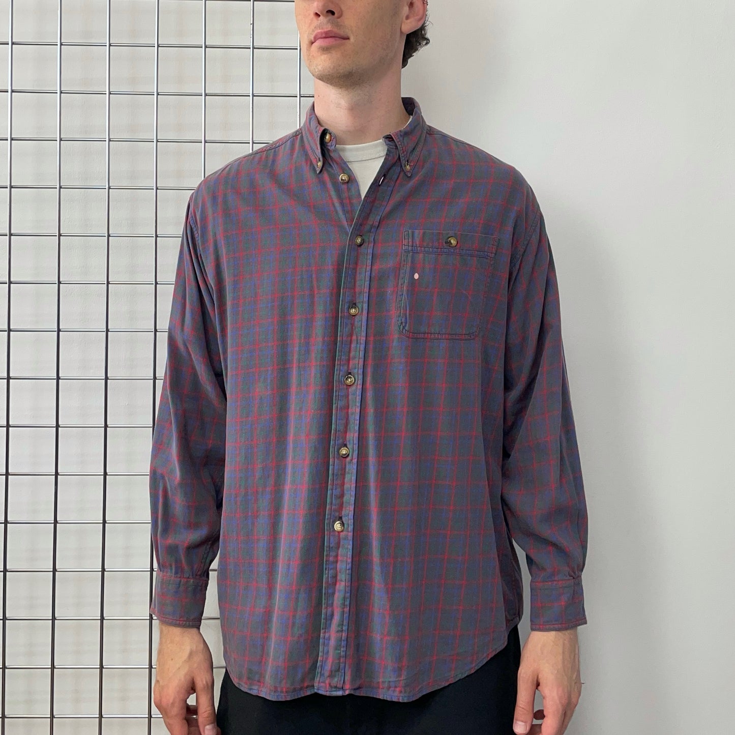 Vintage Red Navy & Grey 90s/00s Flannel Shirt