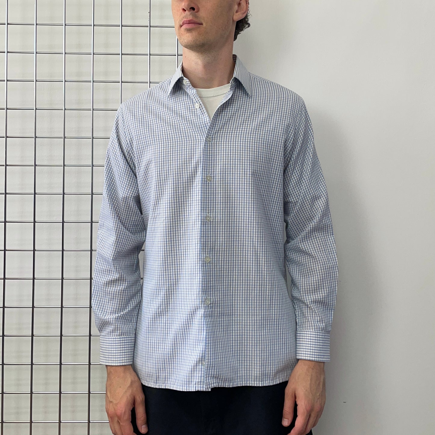 Vintage St Michael Blue & White 80s Check Shirt