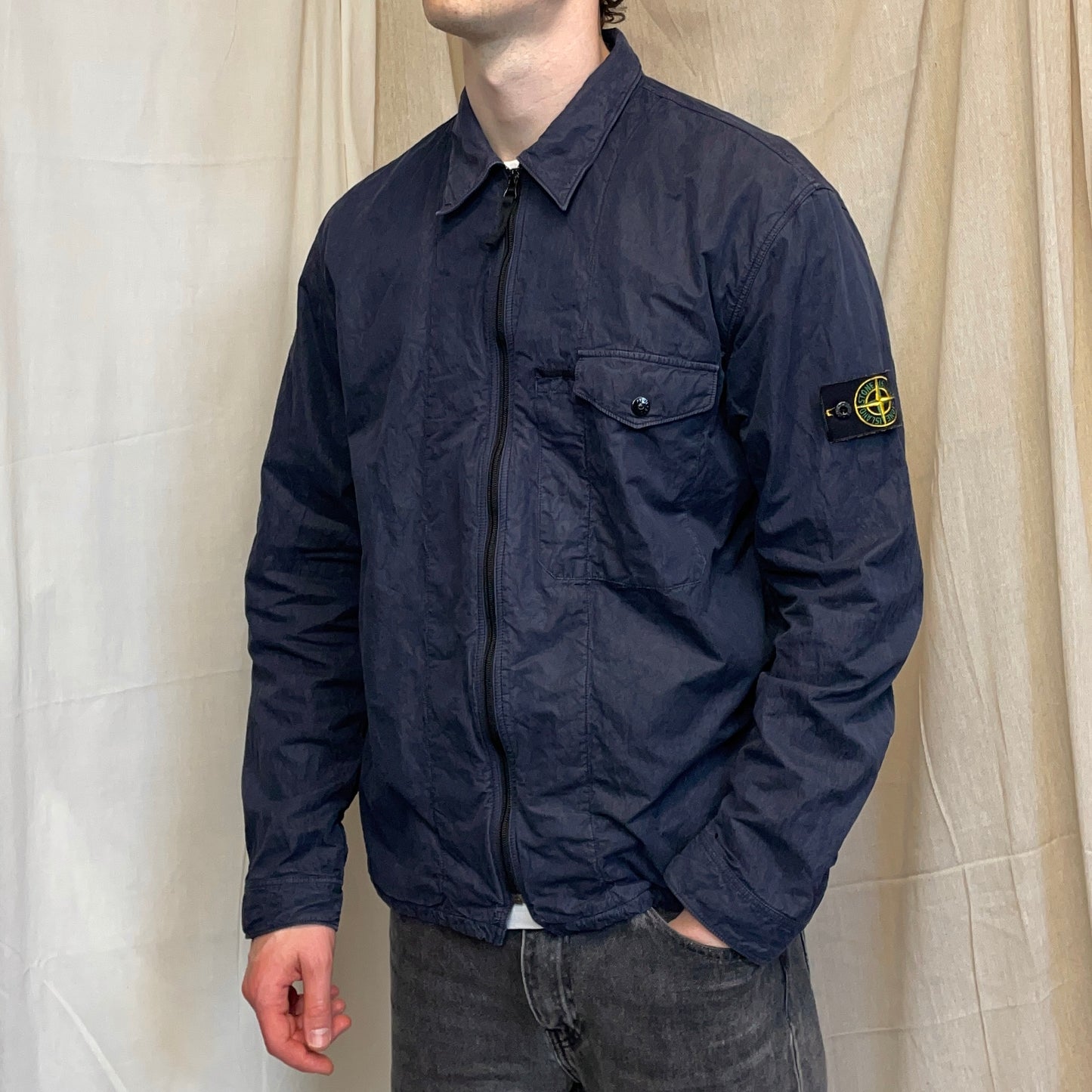 Stone Island Navy AW05 Cotton Nylon Lined Zip-Through Jacket