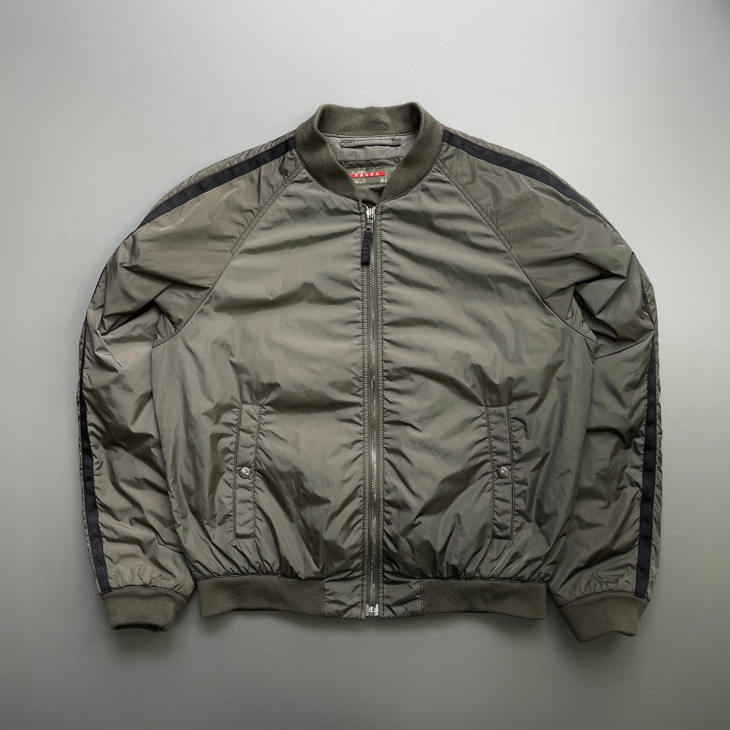 Prada Sport Khaki 2007 Nylon Racing Bomber Jacket