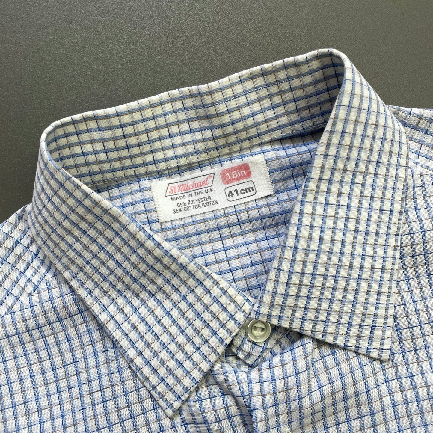 Vintage St Michael Blue & White 80s Check Shirt