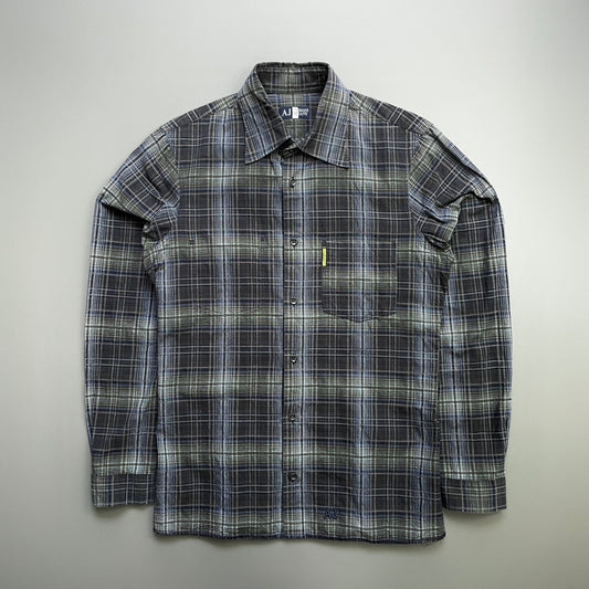 Armani Jeans Navy Grey & Green 00s Ribbed Check Shirt