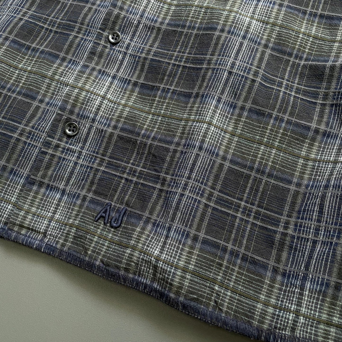 Armani Jeans Navy Grey & Green 00s Ribbed Check Shirt