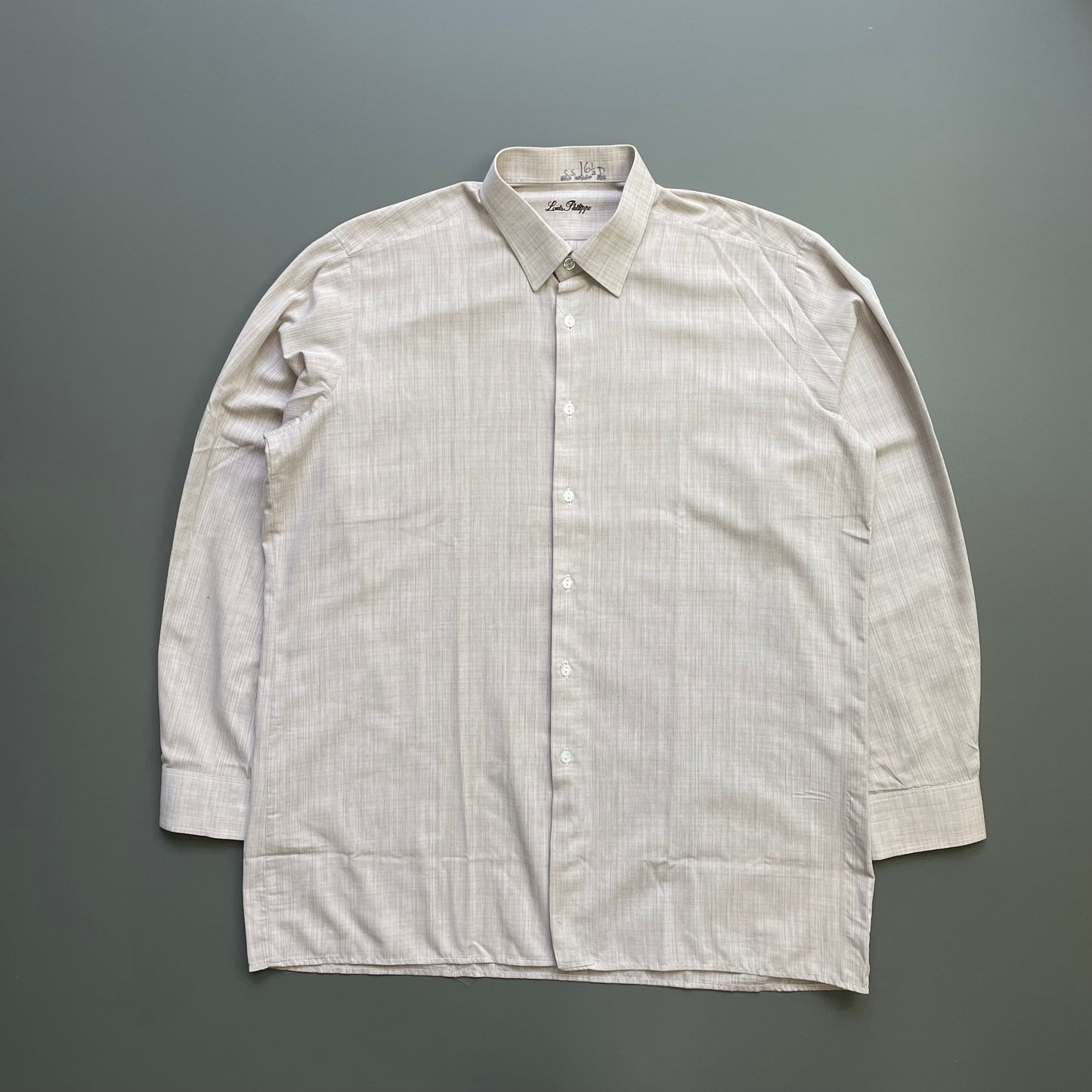 Vintage Beige Grey Louis Philippe Textured Shirt