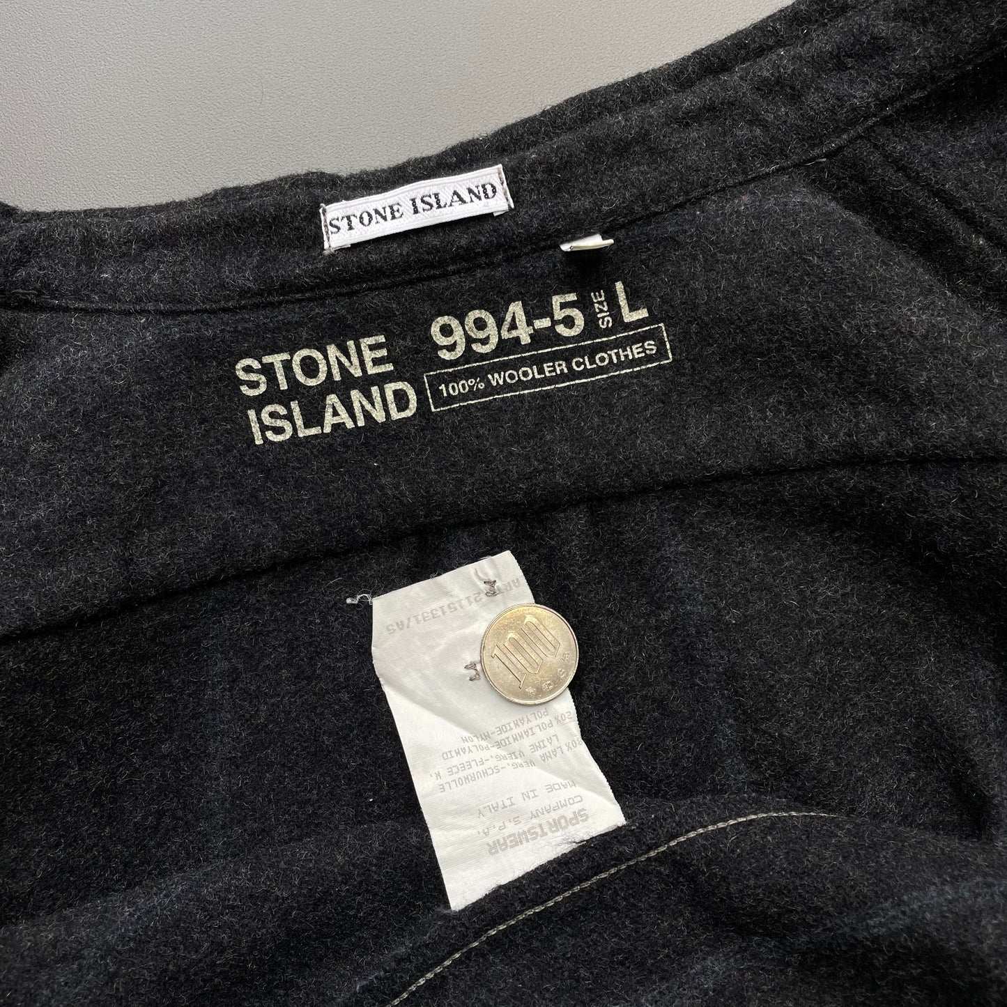 Stone Island Dark Grey AW94 Wool Contrast Stripe Shirt