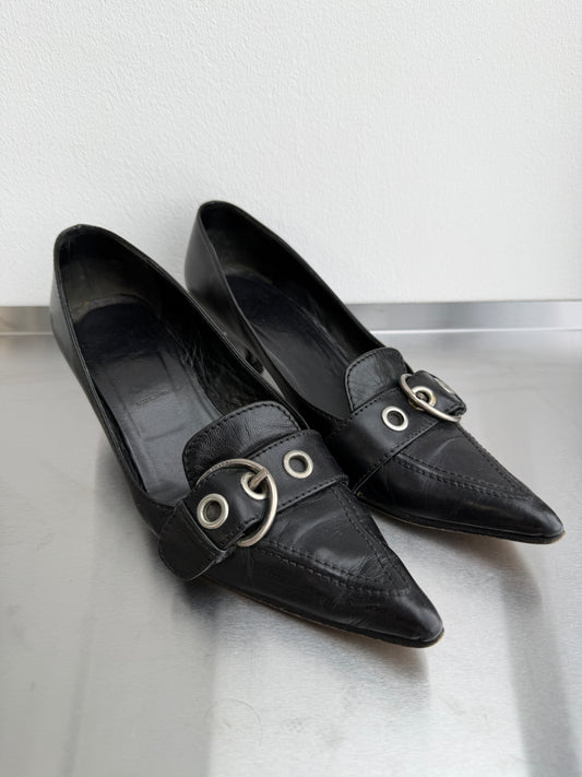 Prada Leather Buckle Kitten Heels