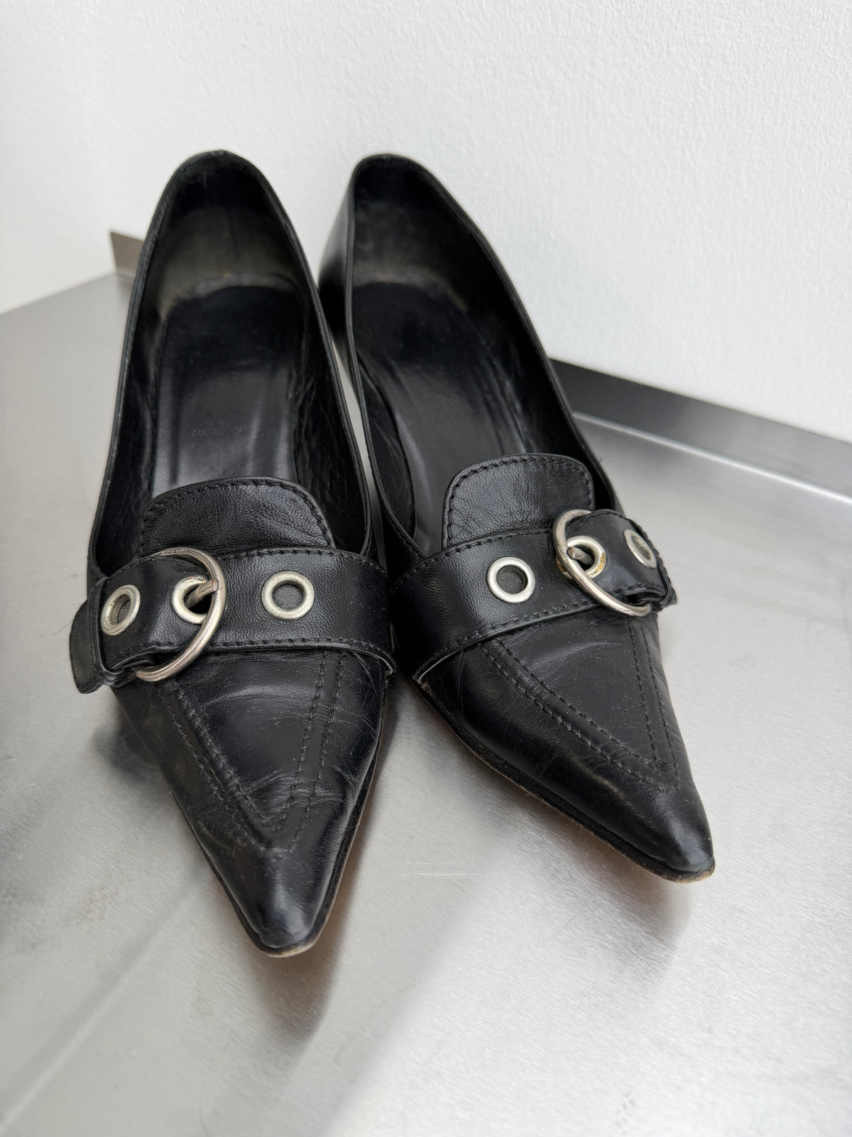 Prada Leather Buckle Kitten Heels