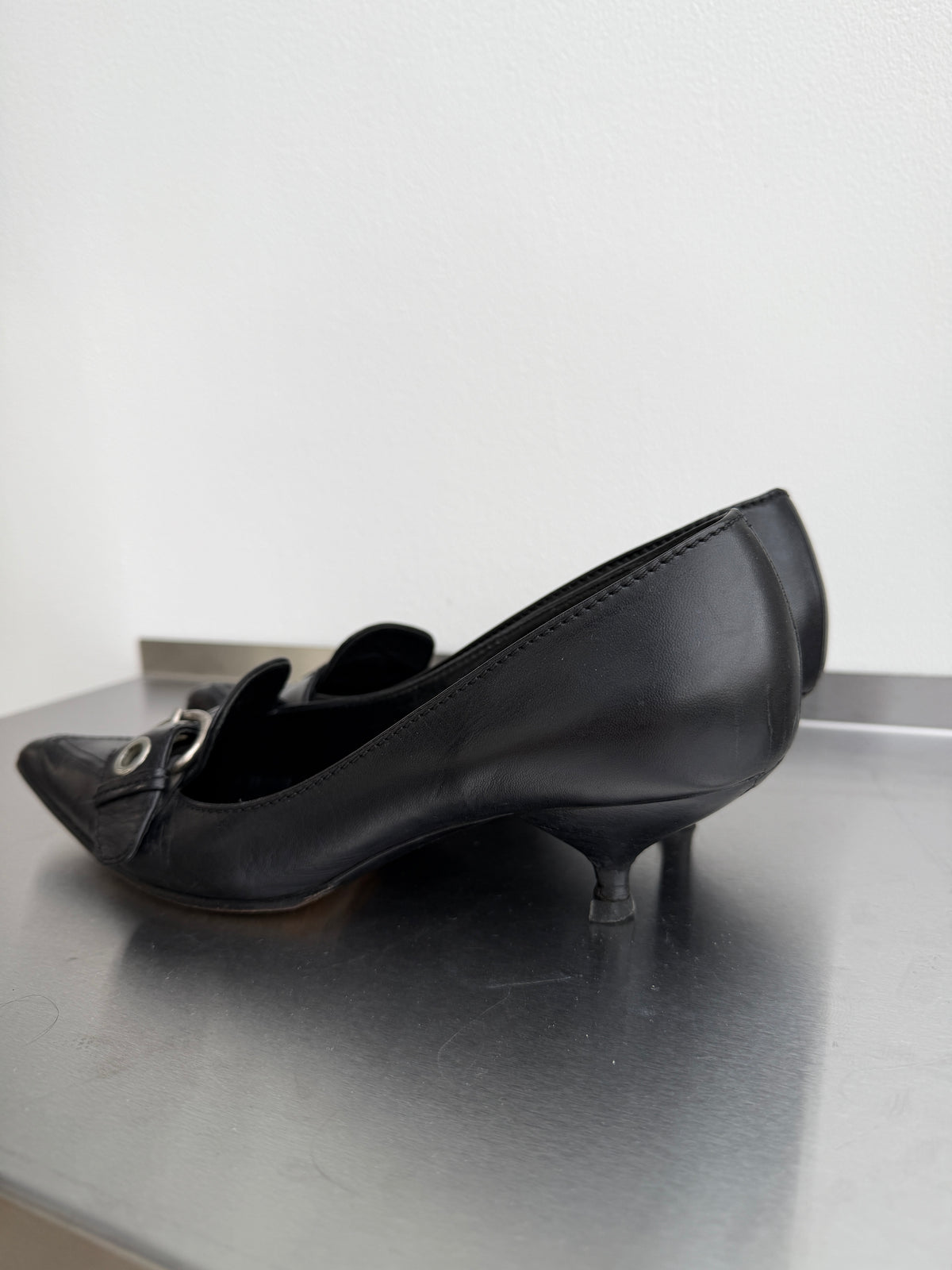 Prada Leather Buckle Kitten Heels