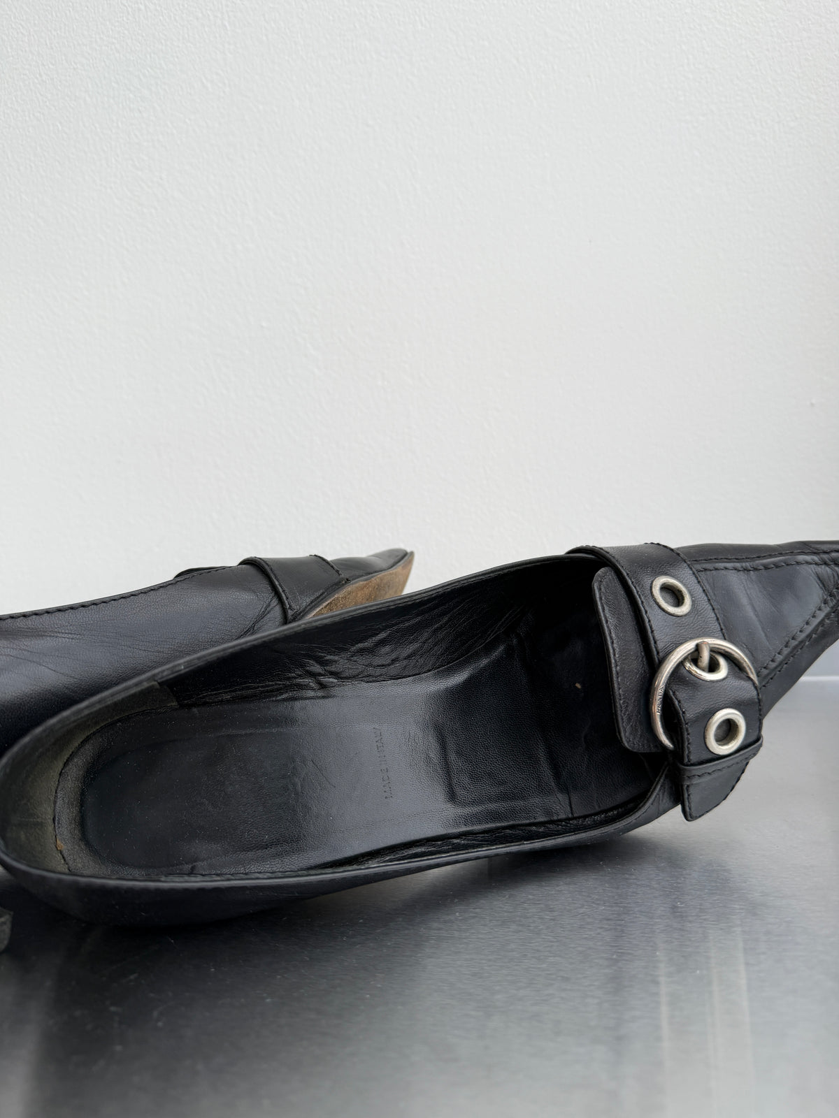 Prada Leather Buckle Kitten Heels