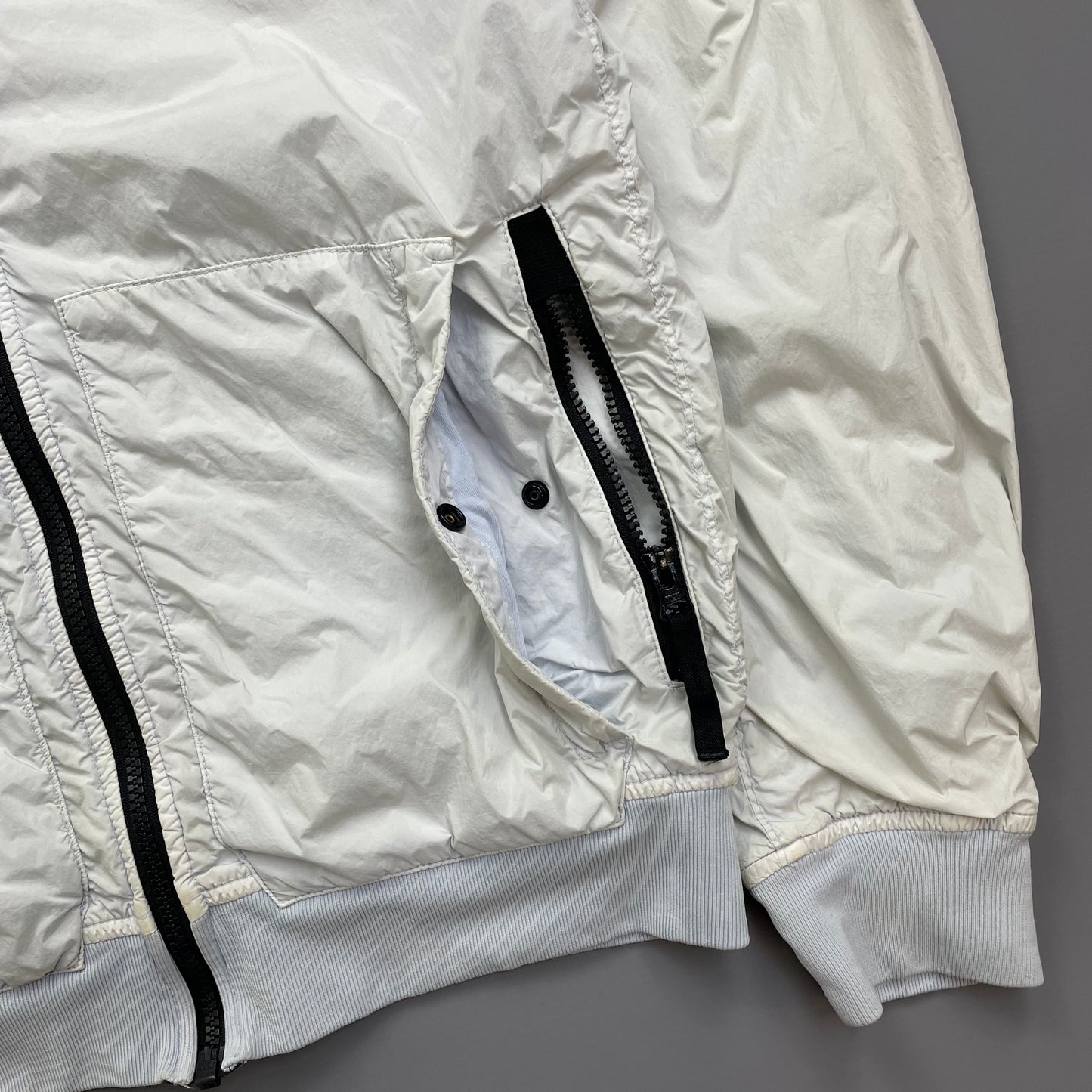 Stone Island White SS20 Garment Dyed Crinkle Reps Concealed Hood Jacket