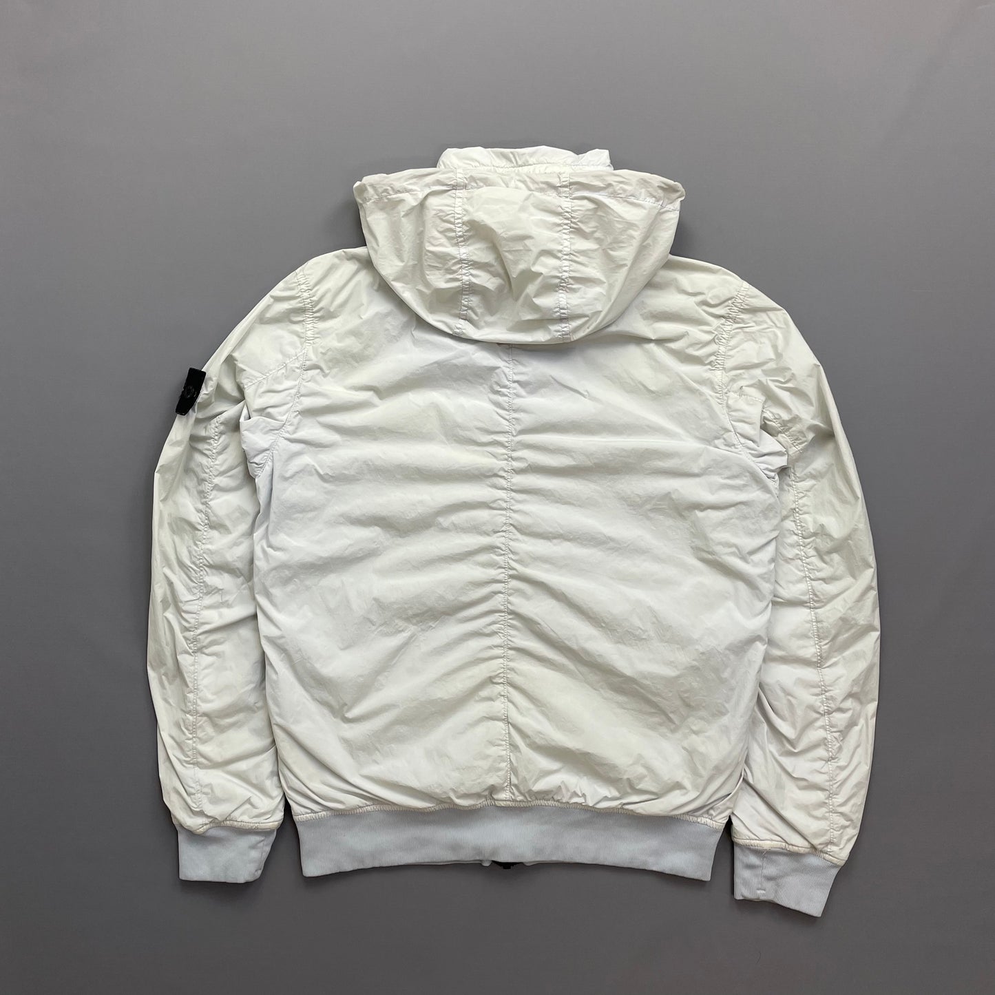 Stone Island White SS20 Garment Dyed Crinkle Reps Concealed Hood Jacket