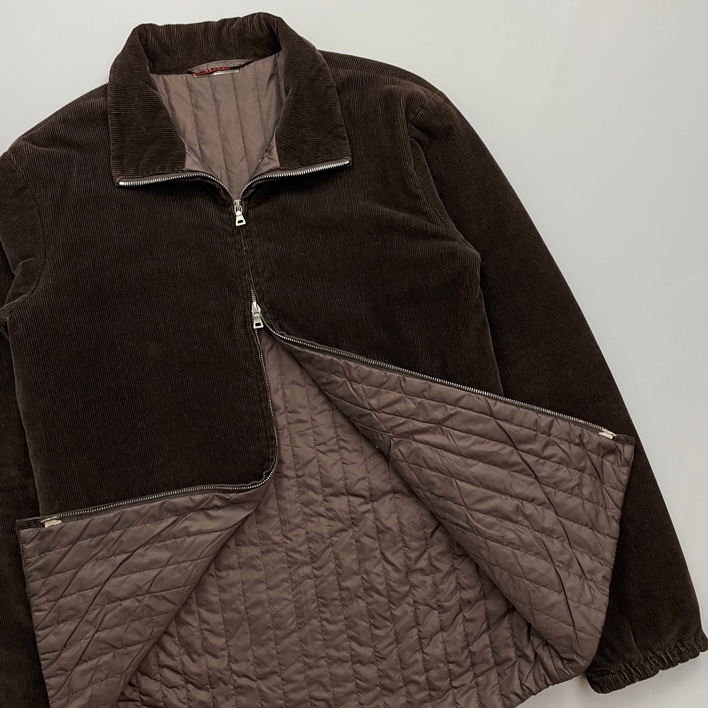 Prada Sport Brown Corduroy Jacket w/ Padded Quilt Lining