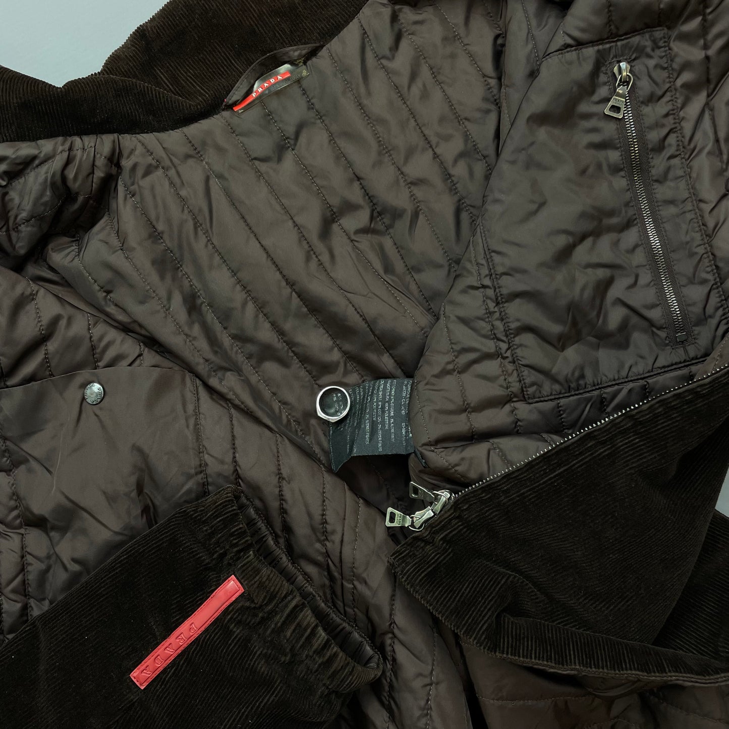 Prada Sport Brown Corduroy Jacket w/ Padded Quilt Lining