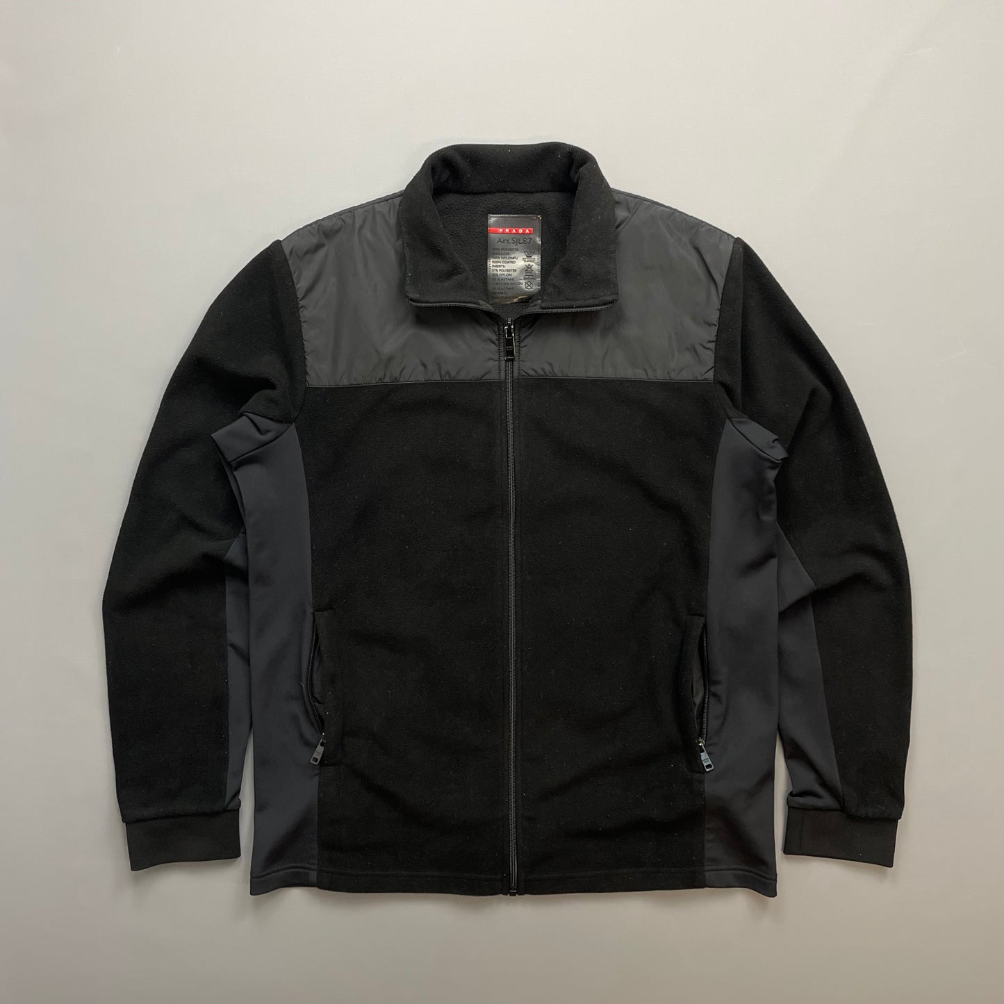 Prada Sport Black 2014 Nylon Shoulder Panel Fleece Jacket