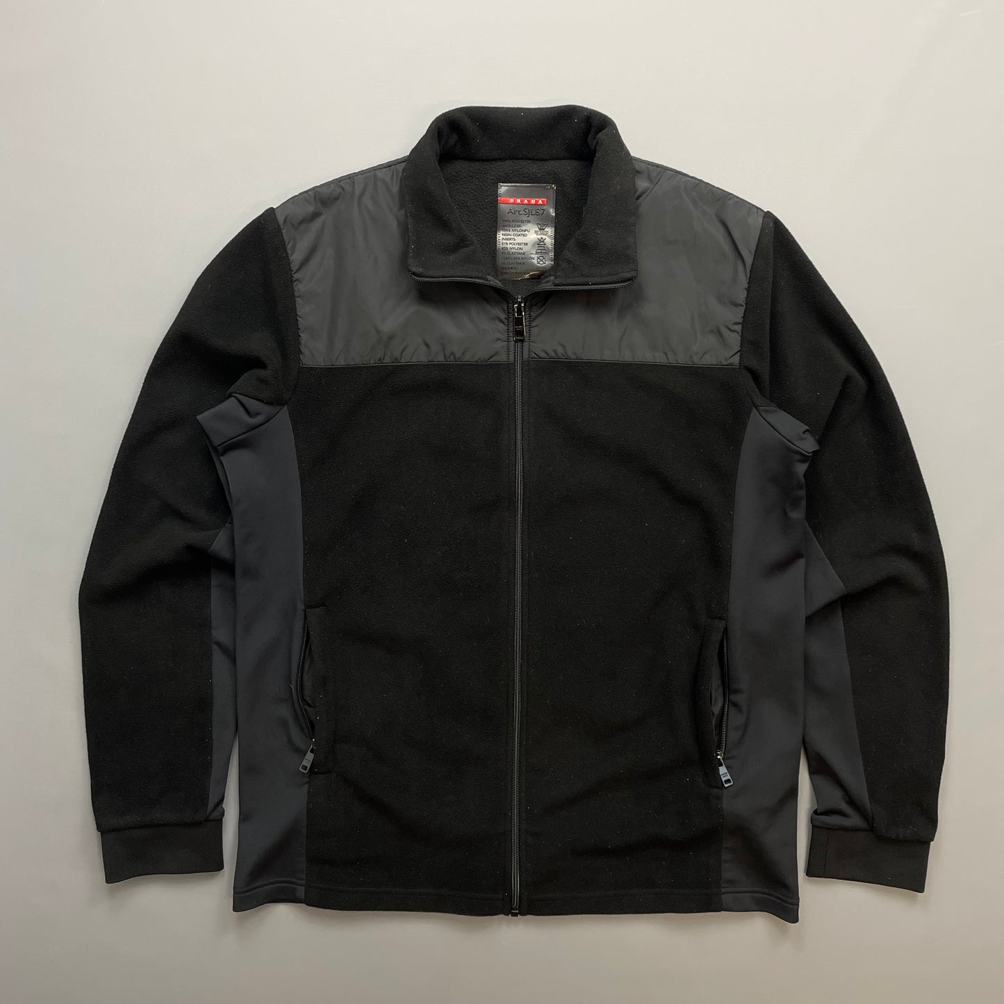 Prada Sport Black 2014 Nylon Shoulder Panel Fleece Jacket