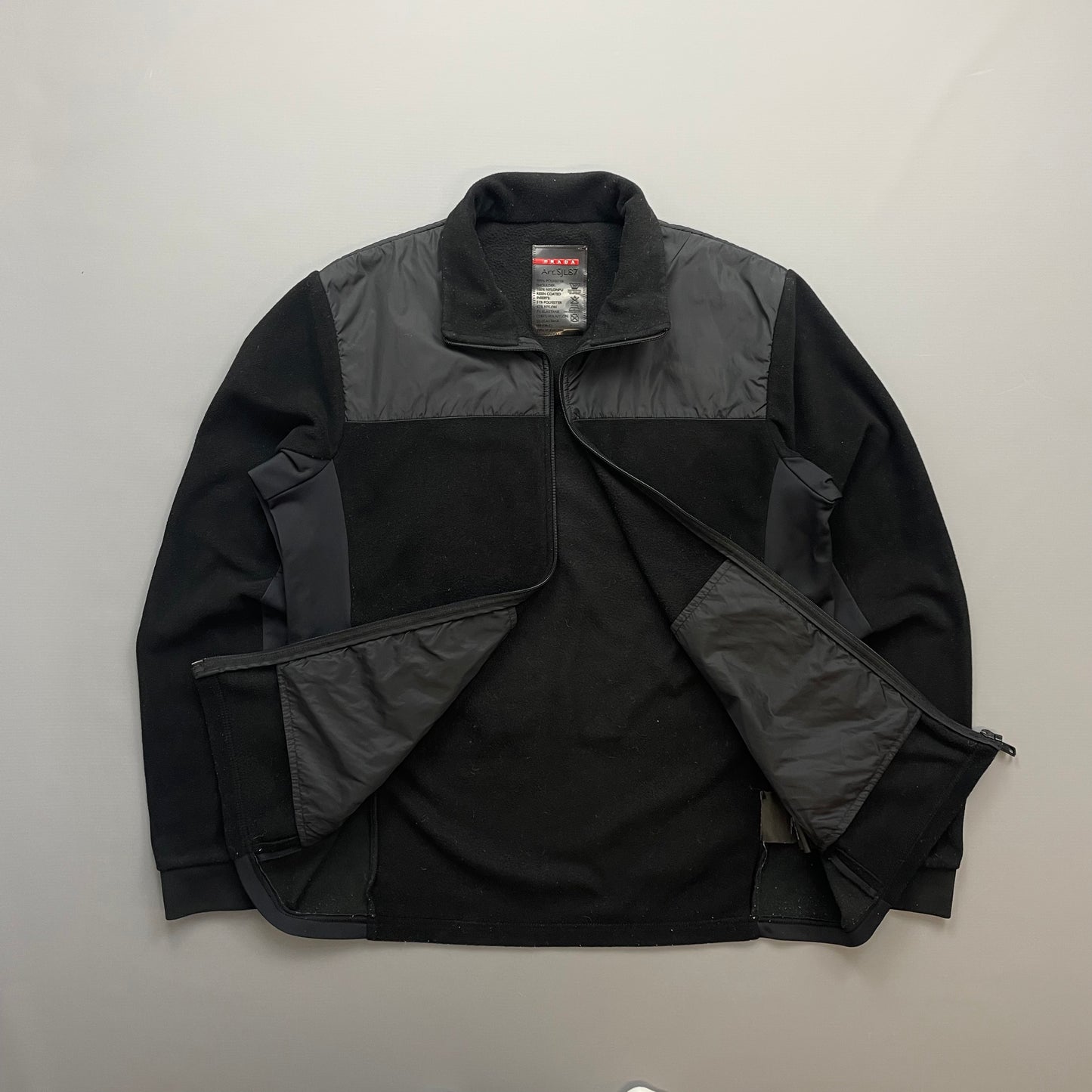 Prada Sport Black 2014 Nylon Shoulder Panel Fleece Jacket