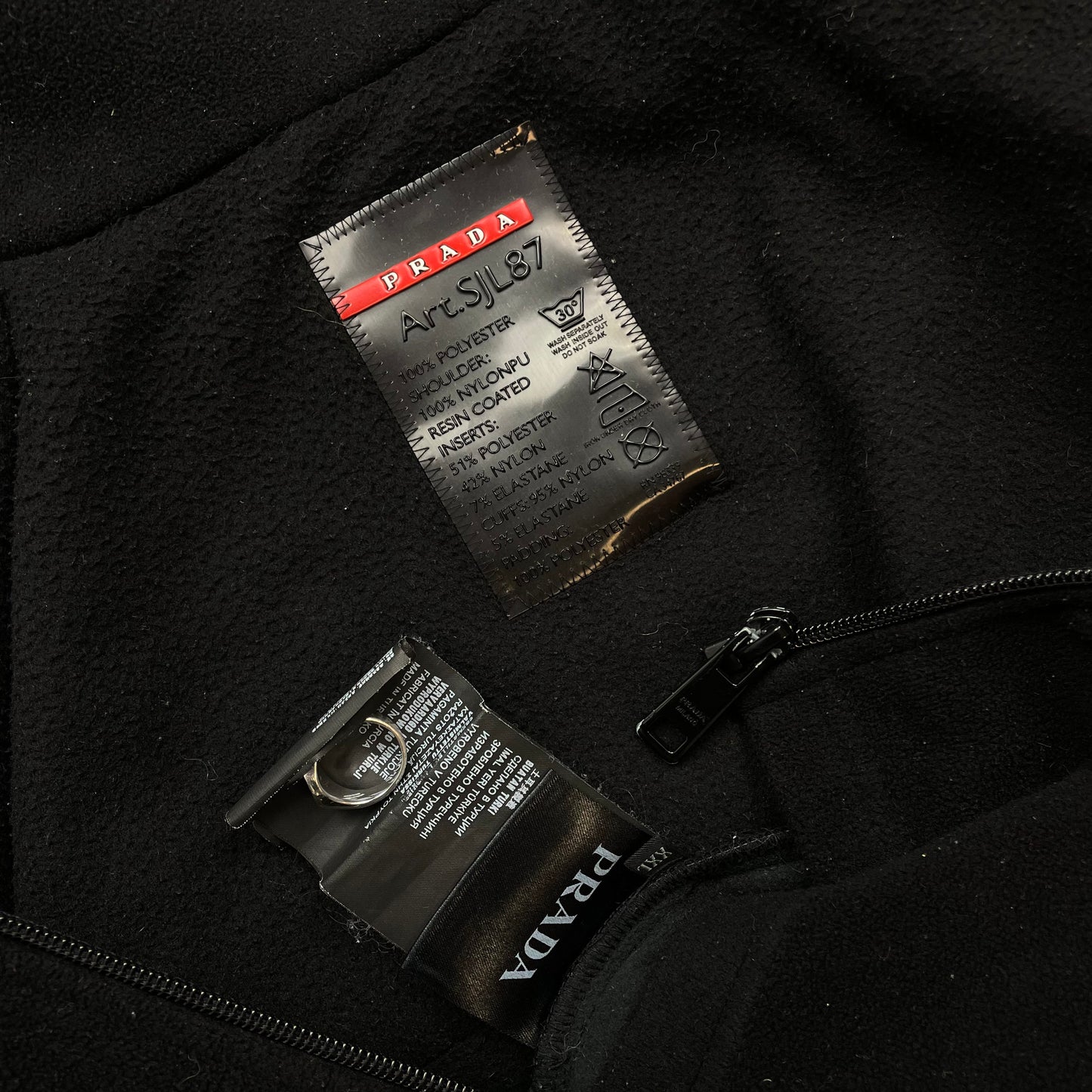 Prada Sport Black 2014 Nylon Shoulder Panel Fleece Jacket