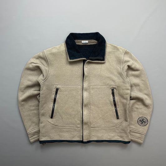 Stone Island Beige AW03 Fleece-Lined Cotton Zip Jacket