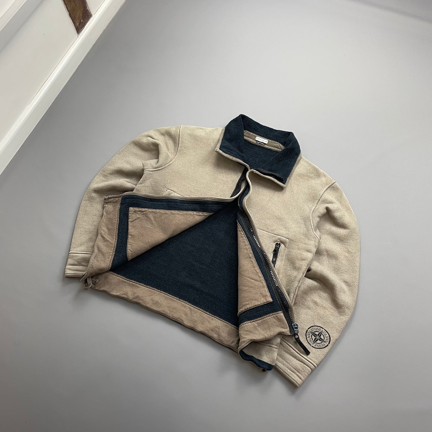 Stone Island Beige AW03 Fleece-Lined Cotton Zip Jacket