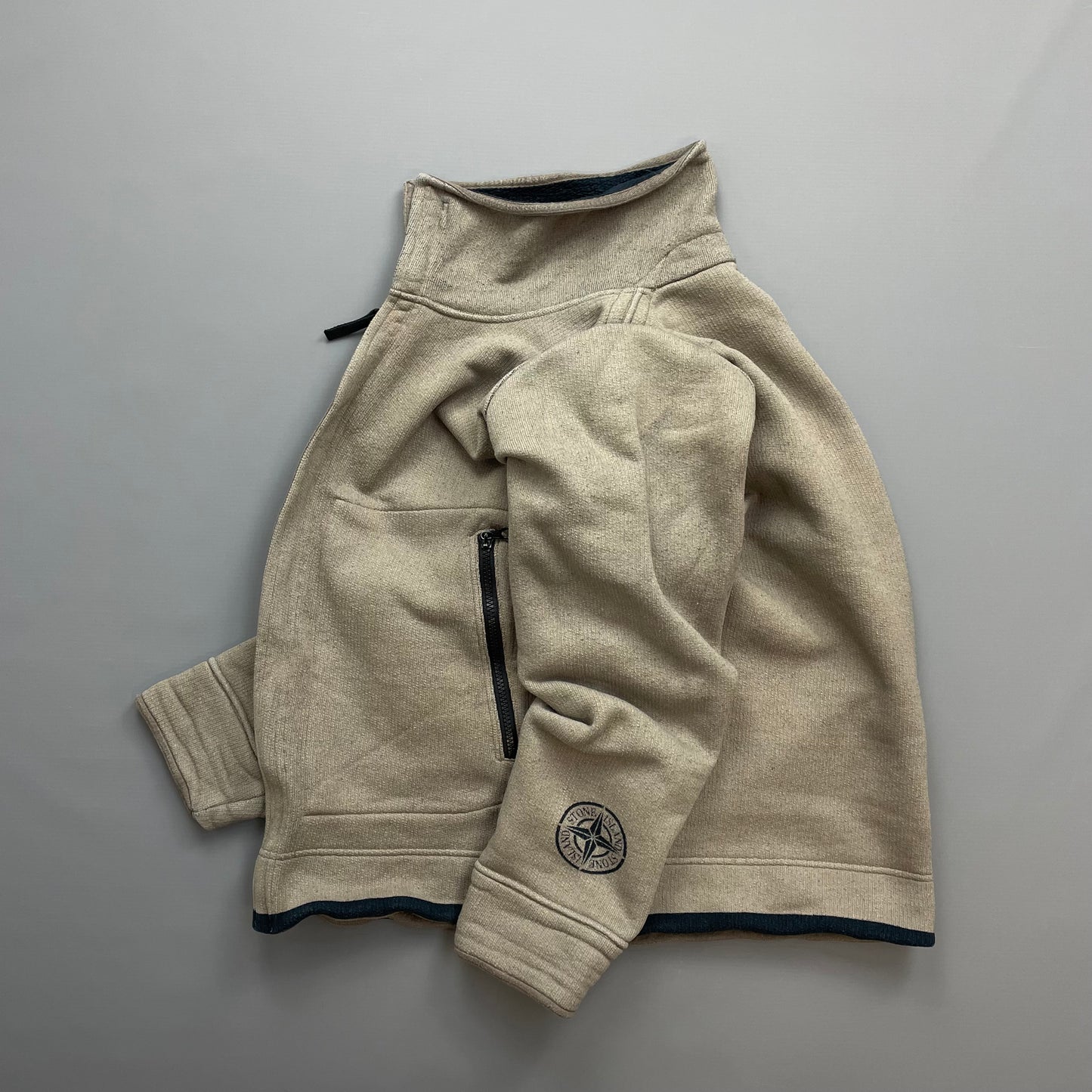 Stone Island Beige AW03 Fleece-Lined Cotton Zip Jacket