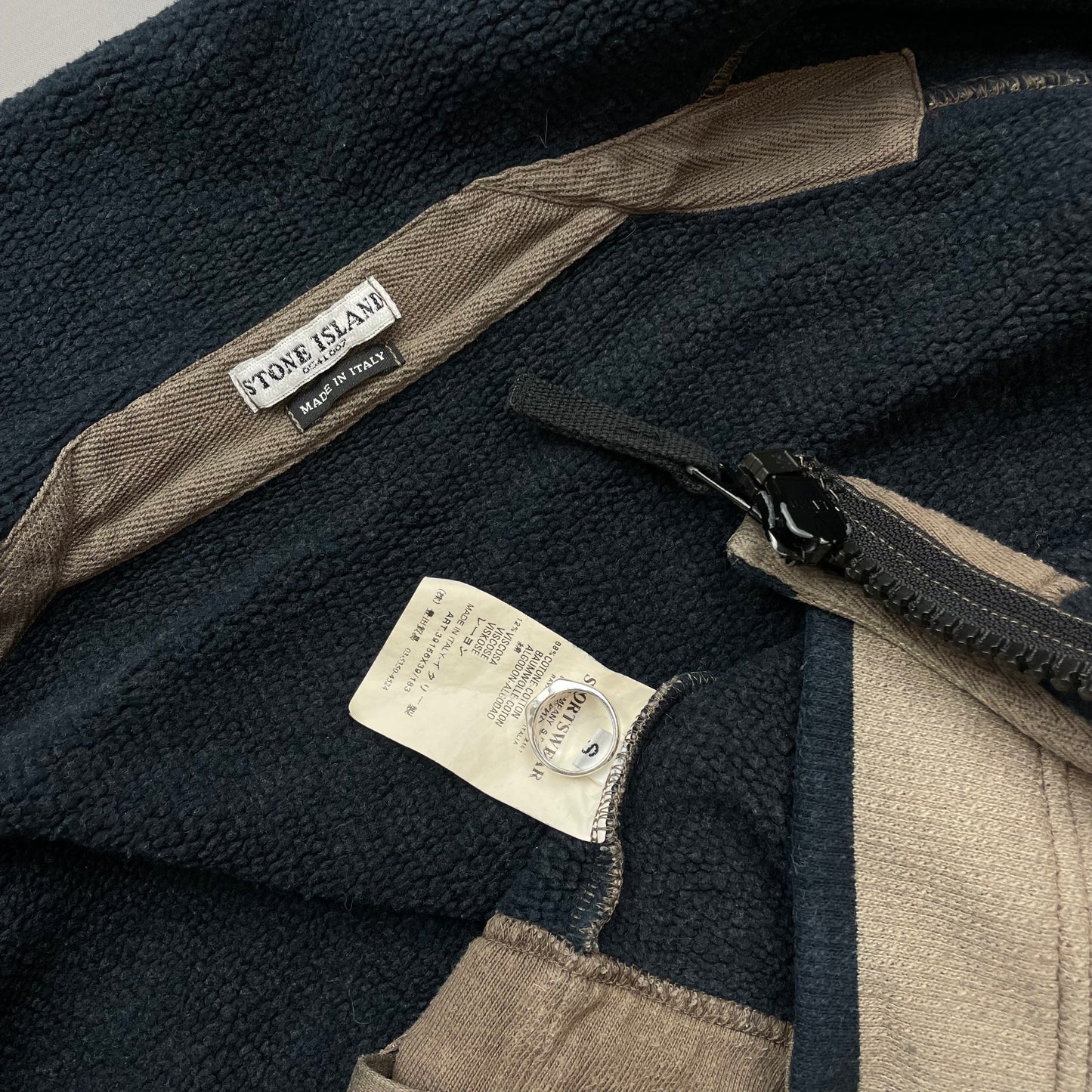 Stone Island Beige AW03 Fleece-Lined Cotton Zip Jacket