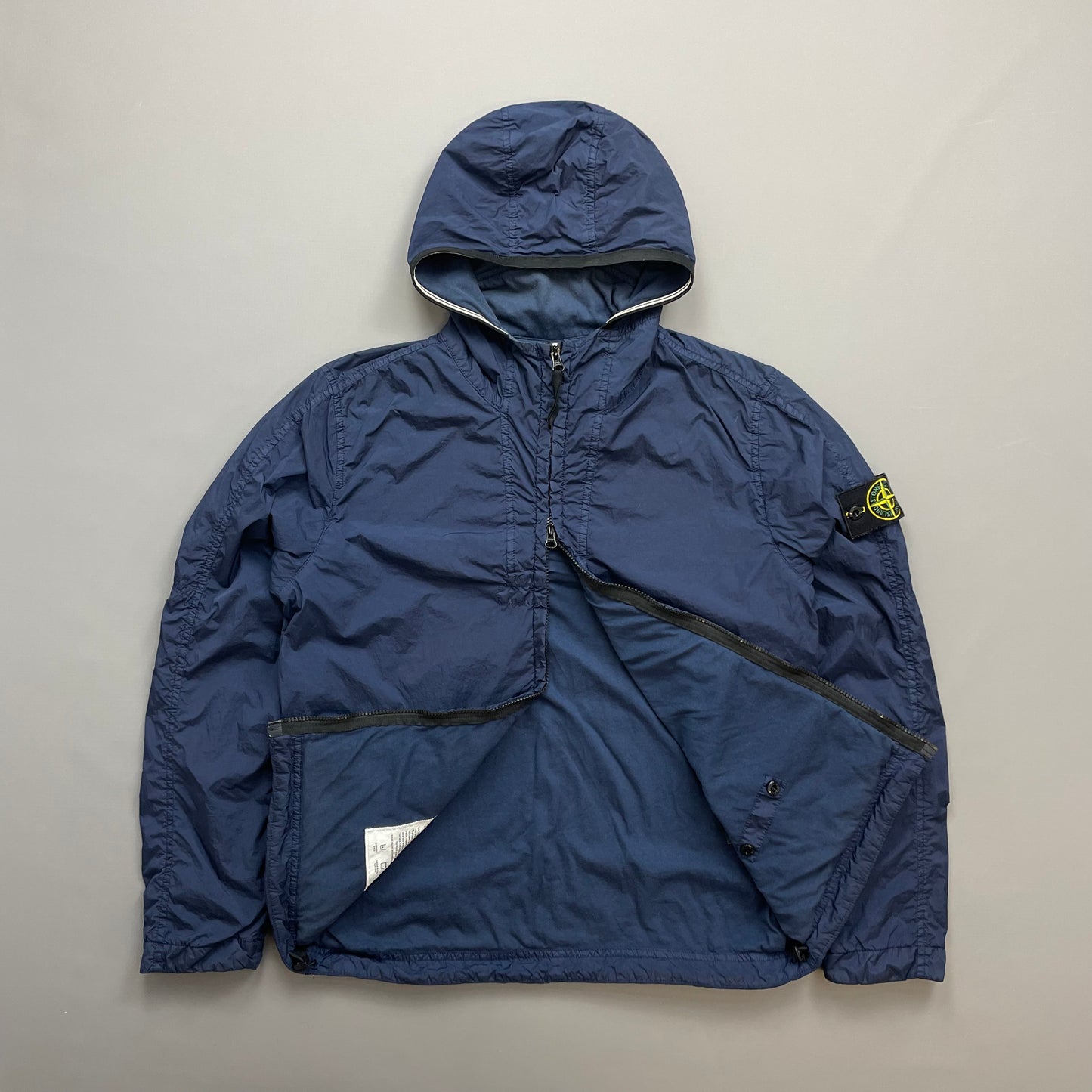 Stone Island Blue SS19 Garment Dyed Crinkle Reps NY Lined Hooded Jacket