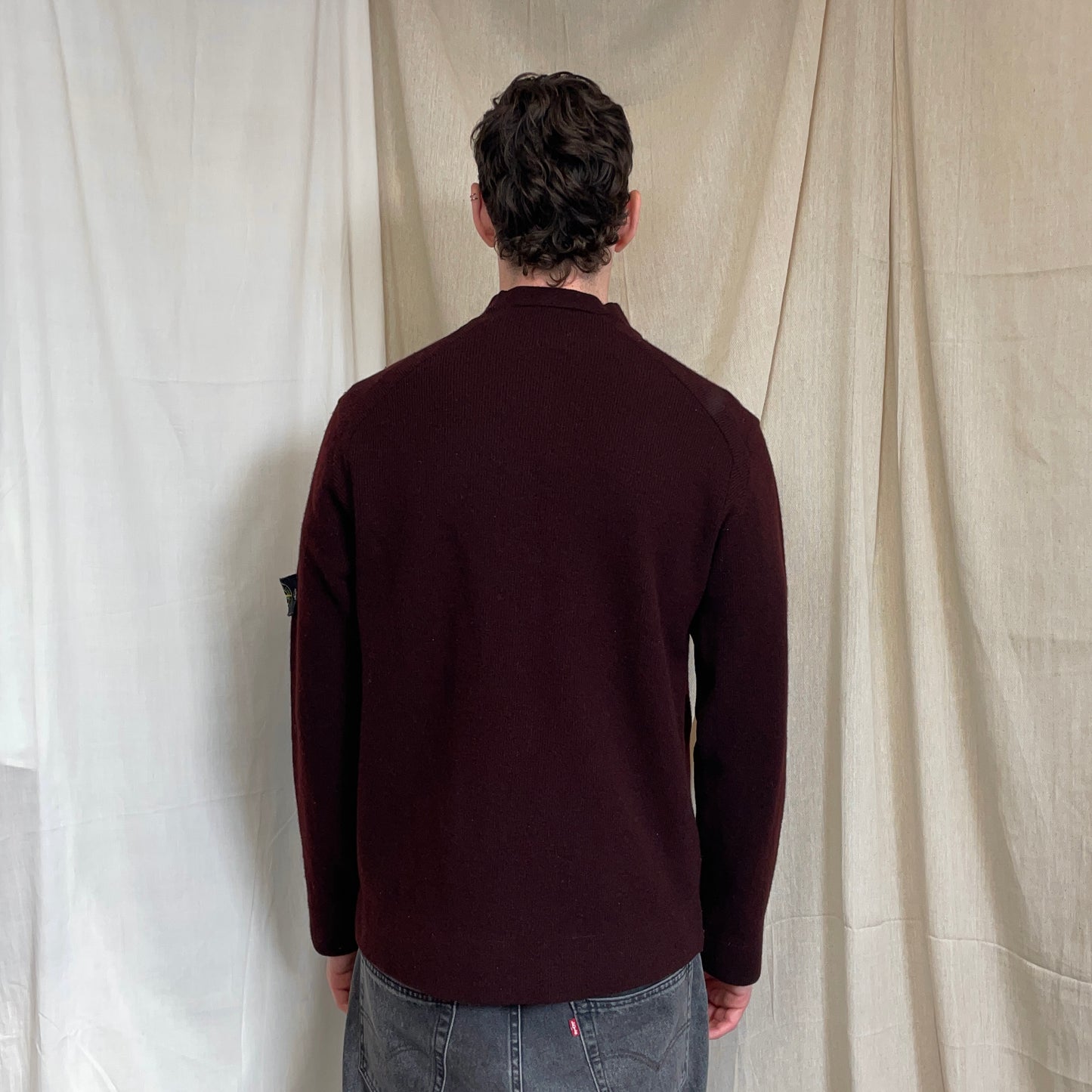 Stone Island Burgundy AW02 Wool Blend Fine Rib Knit Mockneck Jumper
