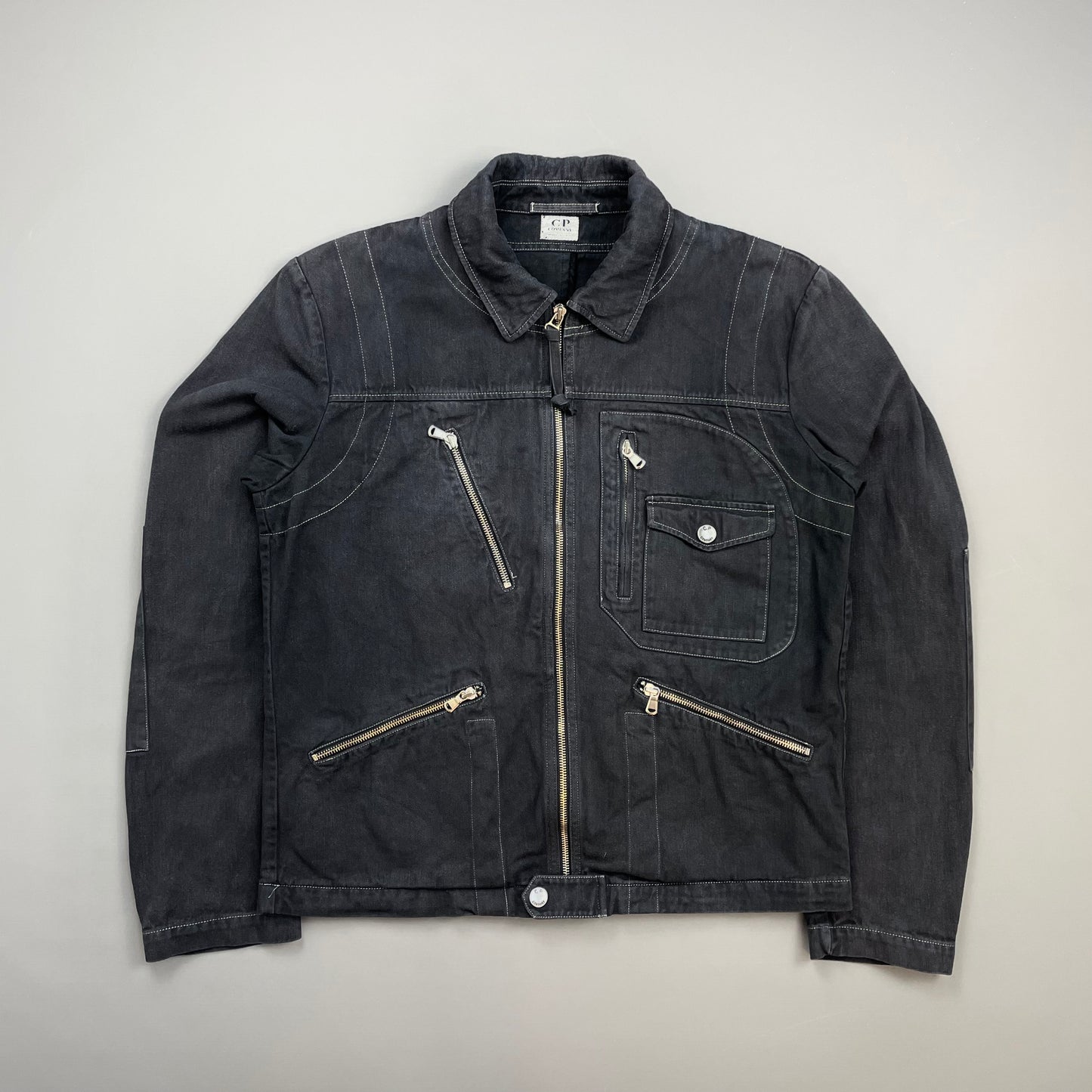 C.P. Company Navy SS06 Denim Contrast Stitch Collared Biker Jacket