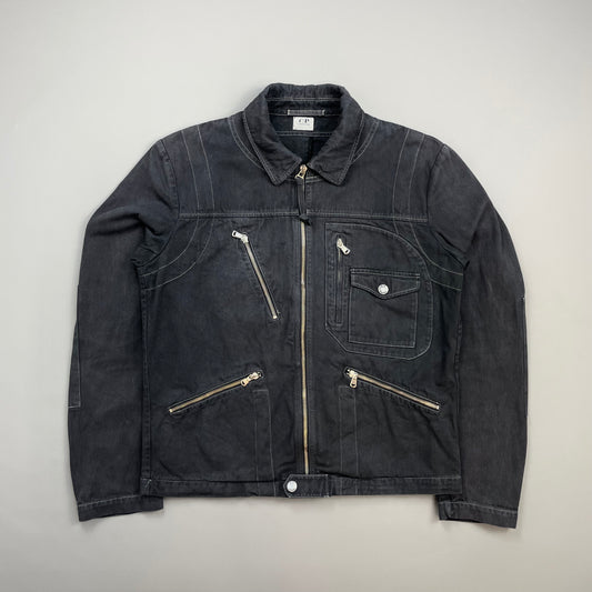 C.P. Company Navy SS06 Denim Contrast Stitch Collared Biker Jacket