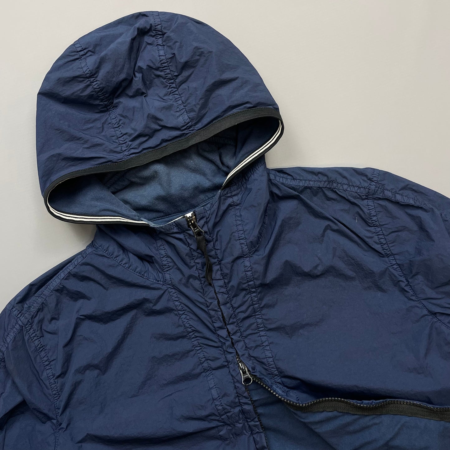 Stone Island Blue SS19 Garment Dyed Crinkle Reps NY Lined Hooded Jacket