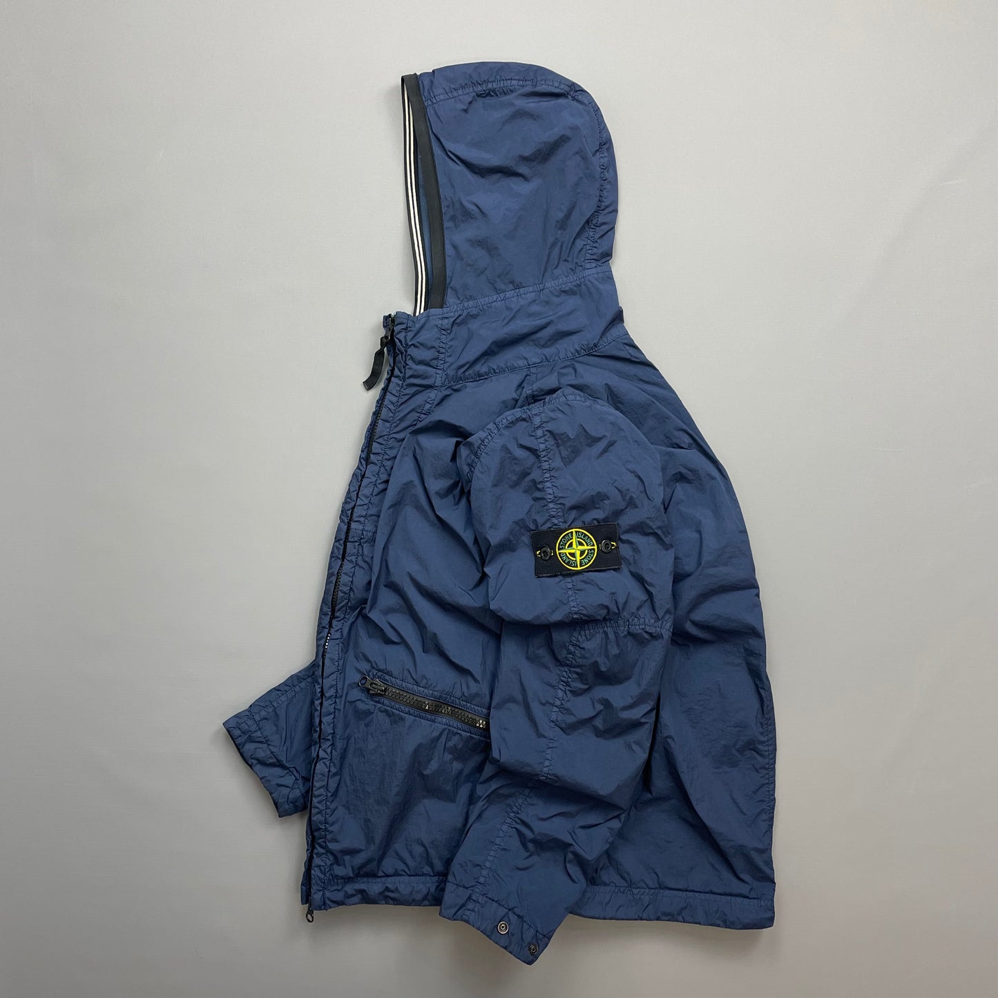 Stone Island Blue SS19 Garment Dyed Crinkle Reps NY Lined Hooded Jacket