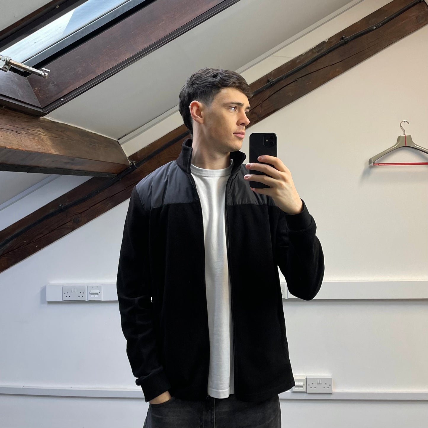 Prada Sport Black 2014 Nylon Shoulder Panel Fleece Jacket