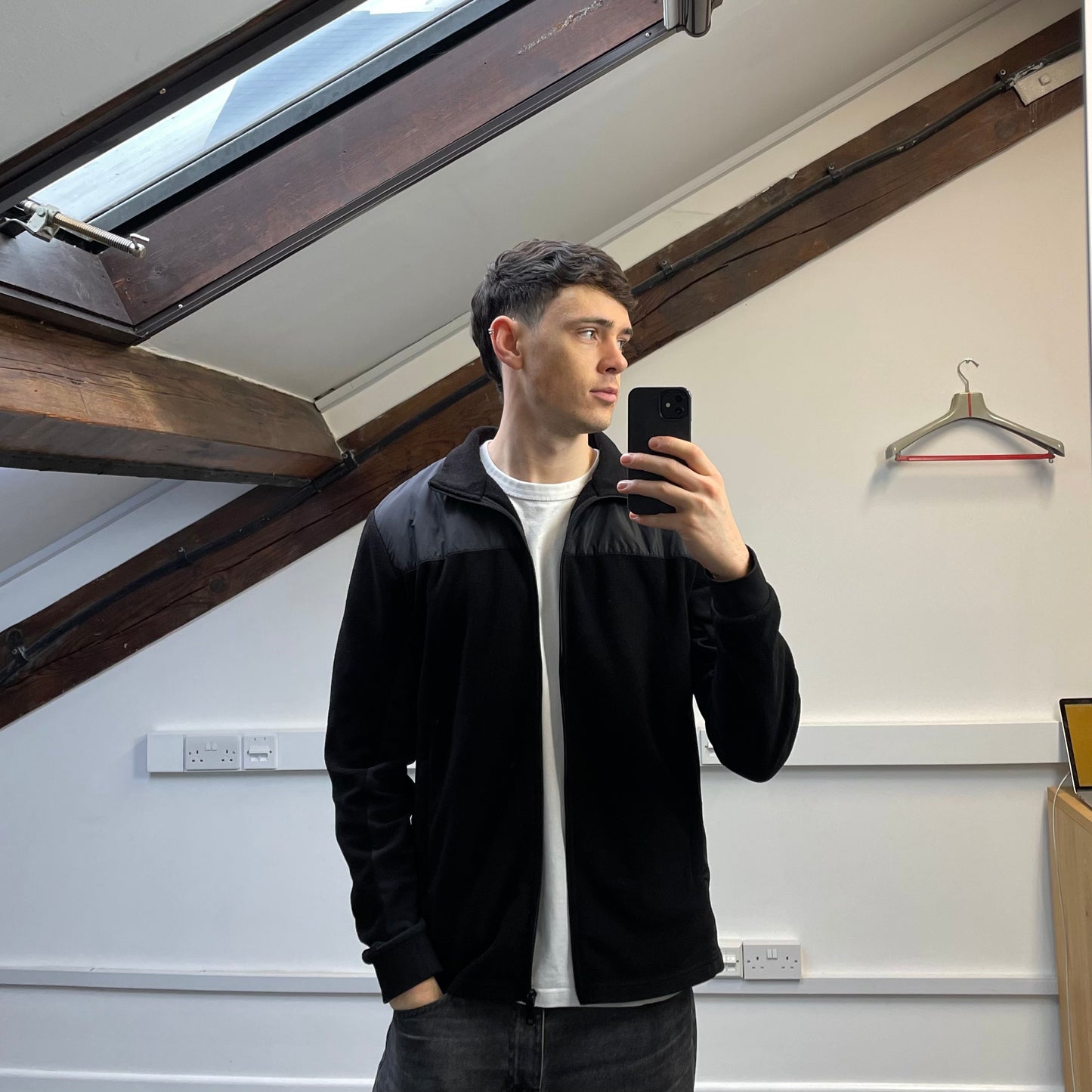 Prada Sport Black 2014 Nylon Shoulder Panel Fleece Jacket